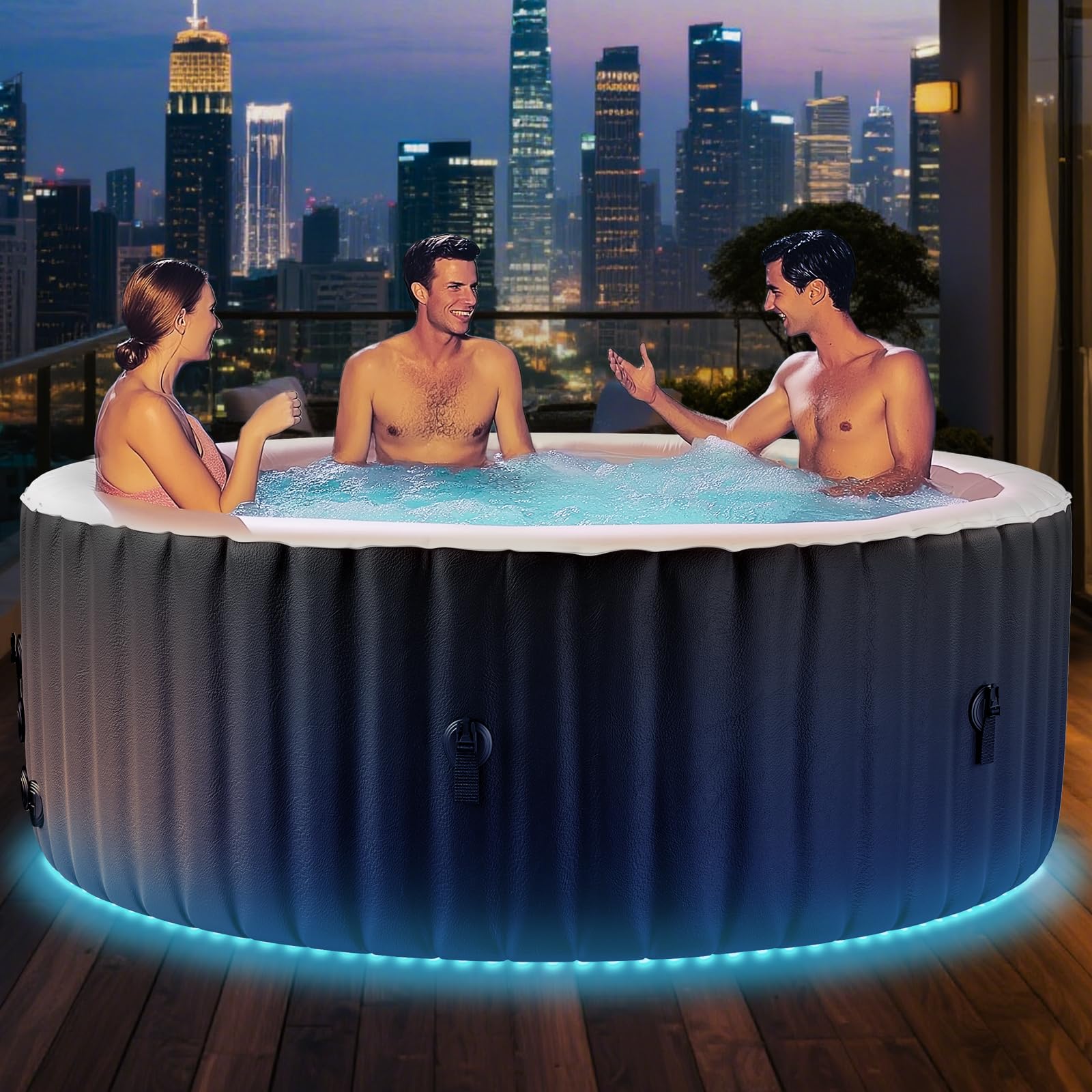 2-4 Person Inflatable Hot Tub with Colour-Changing LED Lights | Large Round Portable Spa with 120 Bubble Jets | Includes Heater Pump, Filter & Insulated Cover | 180L x 180W x 63H cm — view 9