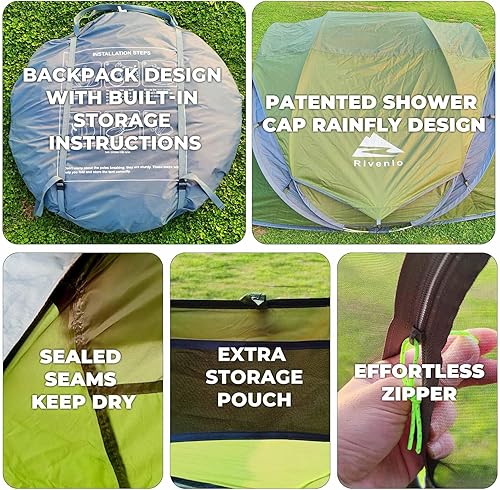 Miniatura 6 de 46 Person Easy Pop Up Tent, Waterproof, Automatic Setup,2 Doors-Instant Family Tents for Camping, Hiking & Traveling