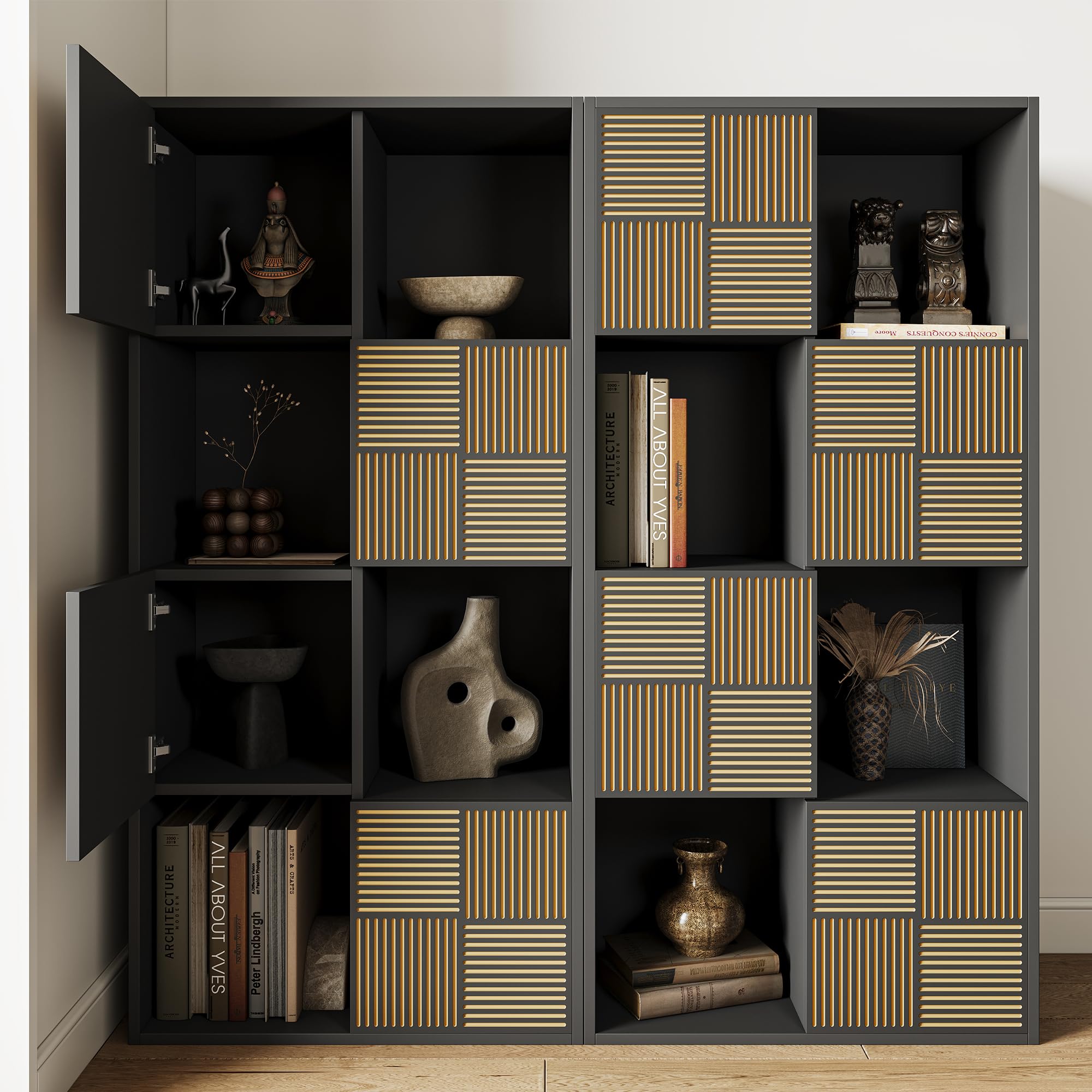 Würfelregal Bücherschrank mit 8 Fächer, Schwarz Bücherregal Raumteiler Regal für Wohnzimmer,Büro,Kinderzimmer, MDF Holz,Horizontal oder Vertikal