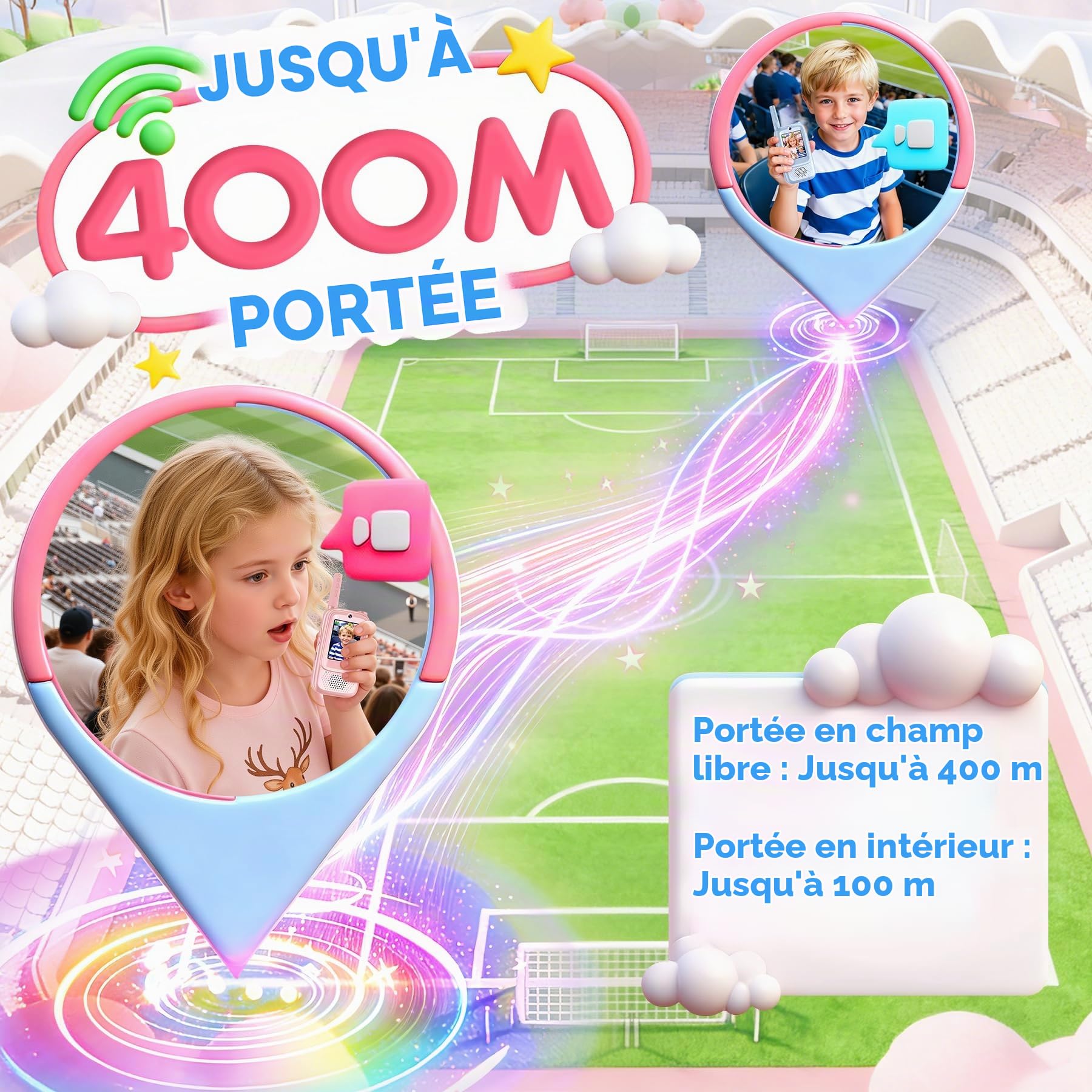Pourbibi Talkie Walkie Enfants,Talkie Walkie Vidéo, Portée de 400 Mètres et 4 Effets Vocaux,Jouet pour les Enfants de 3 à 12 Ans, Idéal pour les Activités de Plein Air et le Camping, Haute Performance
