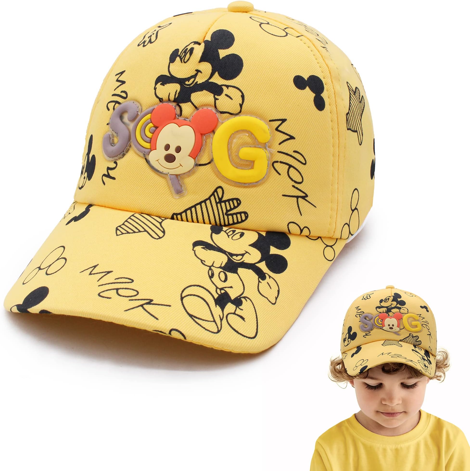 VRITRAZPrinted Cartoon Character Little Cap for Kids, Baby Girls and Boys 3-12 Years?, SMG Yellow, 4 Years-5 Years