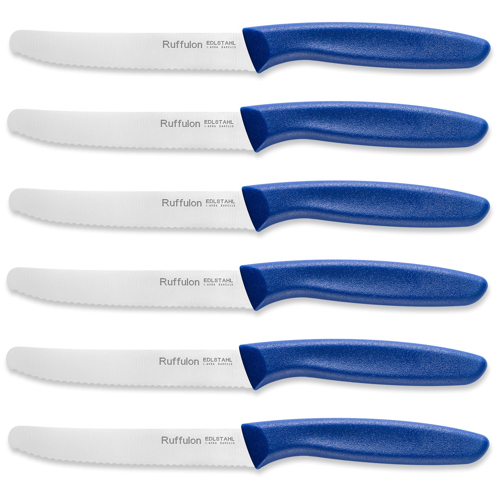 Ruffulon Tomato Knife Set of 6,Serrated Kitchen Knives,Sharp Blade Classic Utility Knife,Stainless Steel Wavy Edge Tomato Knives&Table Knives,Muticolor Plastic Handle Dinner Knifes,Dishwasher Safe. — image 1