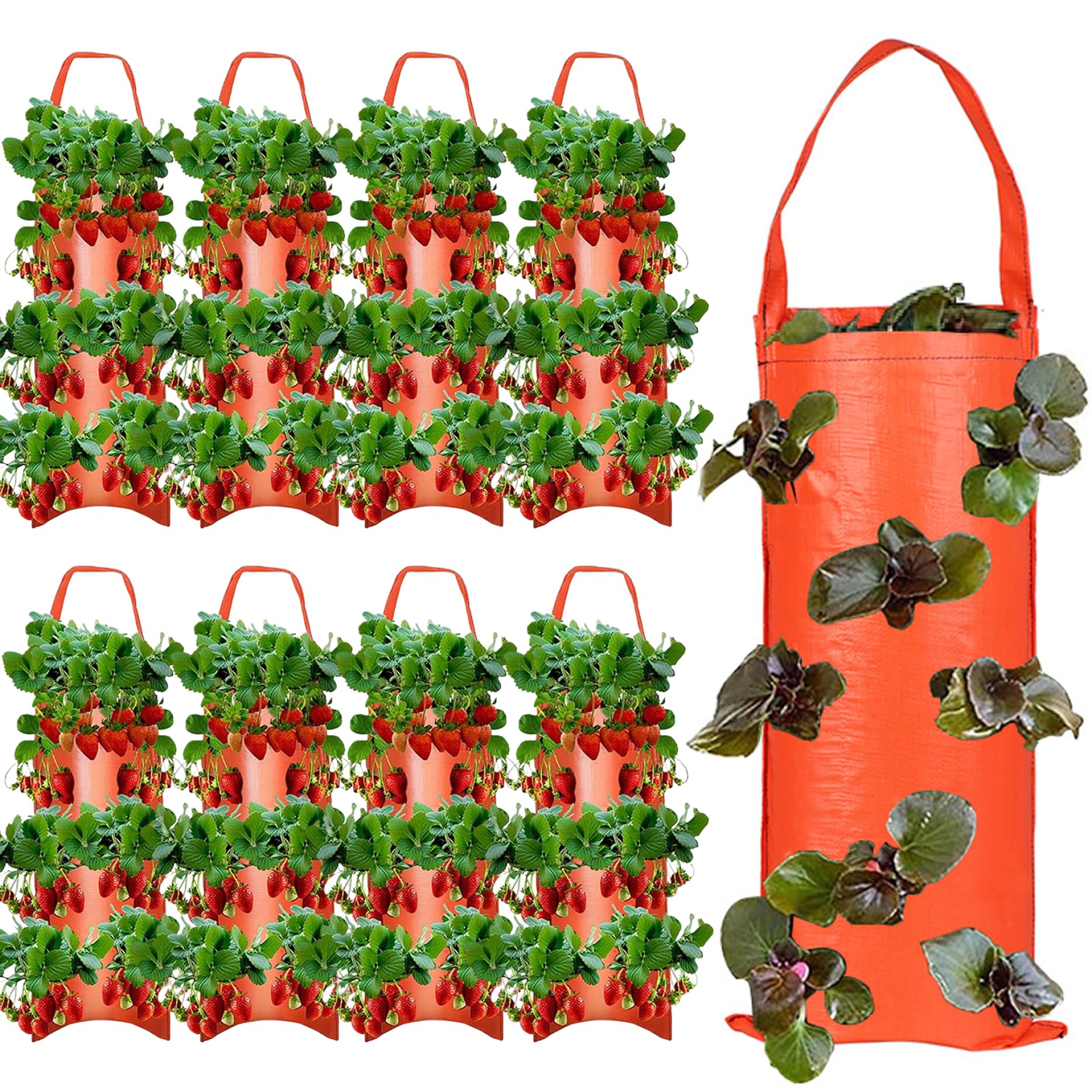 Jardinière de fraises suspendue durable en tissu PE orange lot de 9
