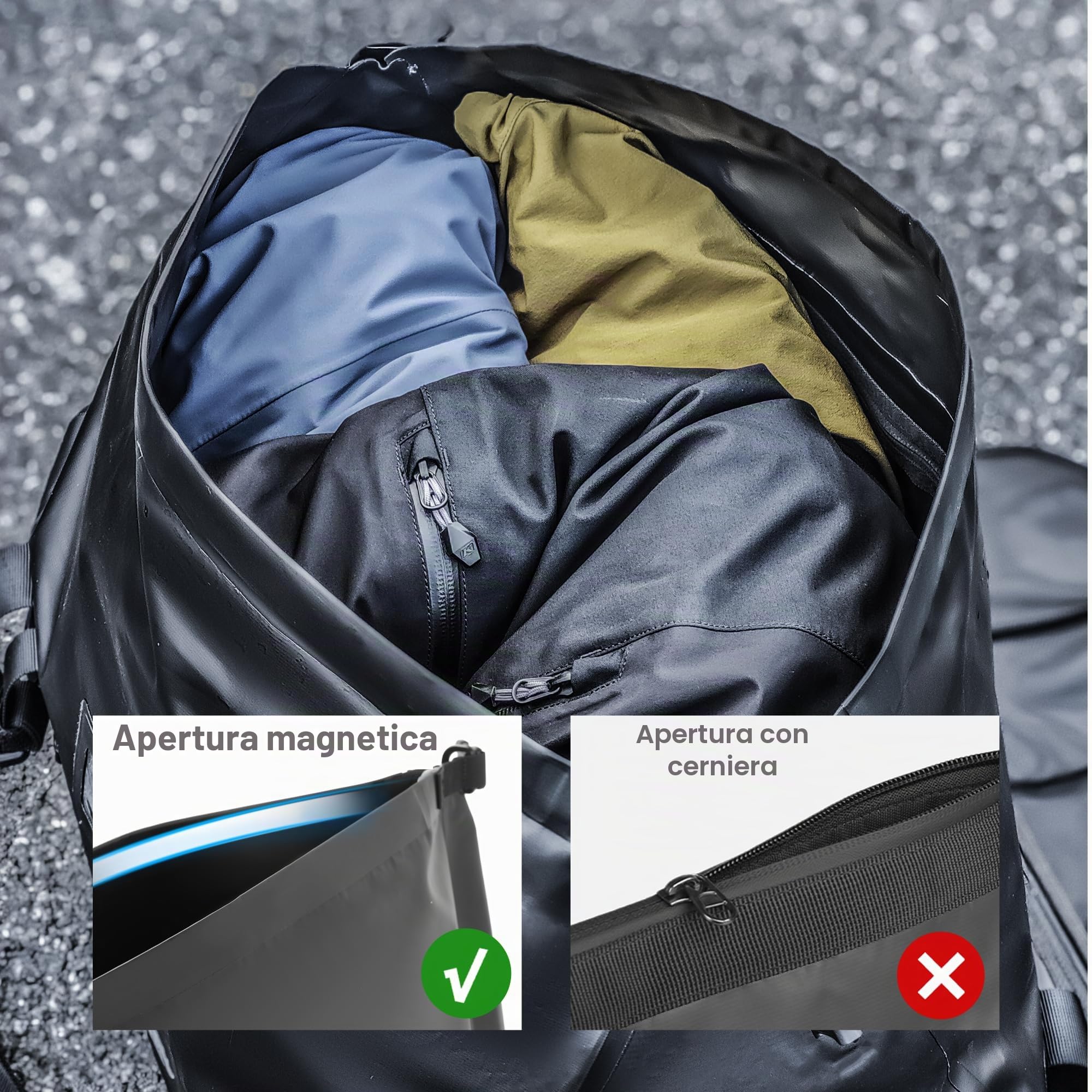 Rhinowalk, Borsa per moto, impermeabile, borsa a sacco, bagaglio da viaggio per moto con ampio spazio di archiviazione per campeggio, canottaggio, bicicletta, 40L - Nero
