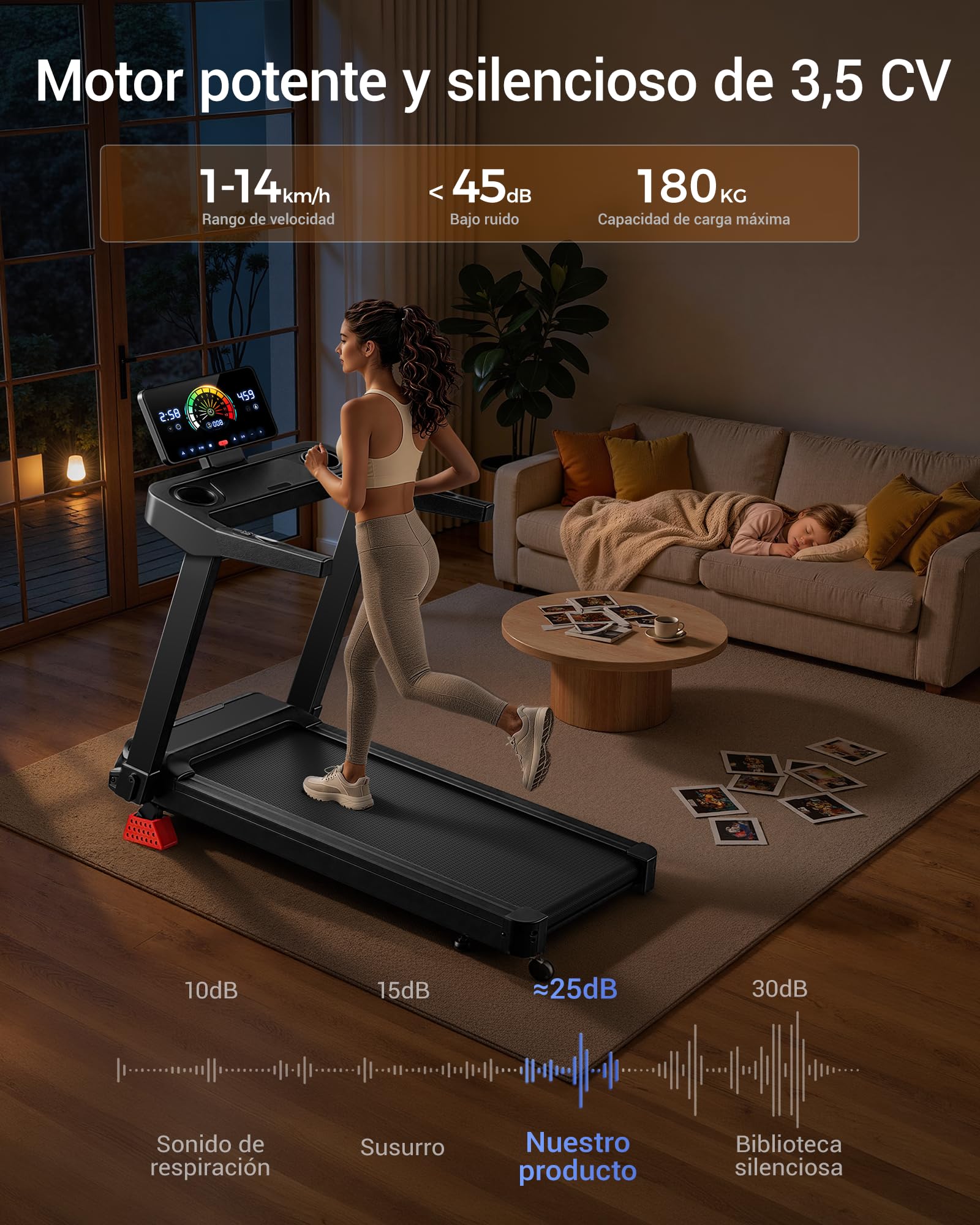 UMAY Cinta de Correr Plegable con Inclinación Automática 20%, 14 KM/H Caminadora Eléctrica con Consola Ajustable en 4 Niveles, 3,5 CV Cinta de Andar con Pantalla LED, hogar y la Oficina 180KG