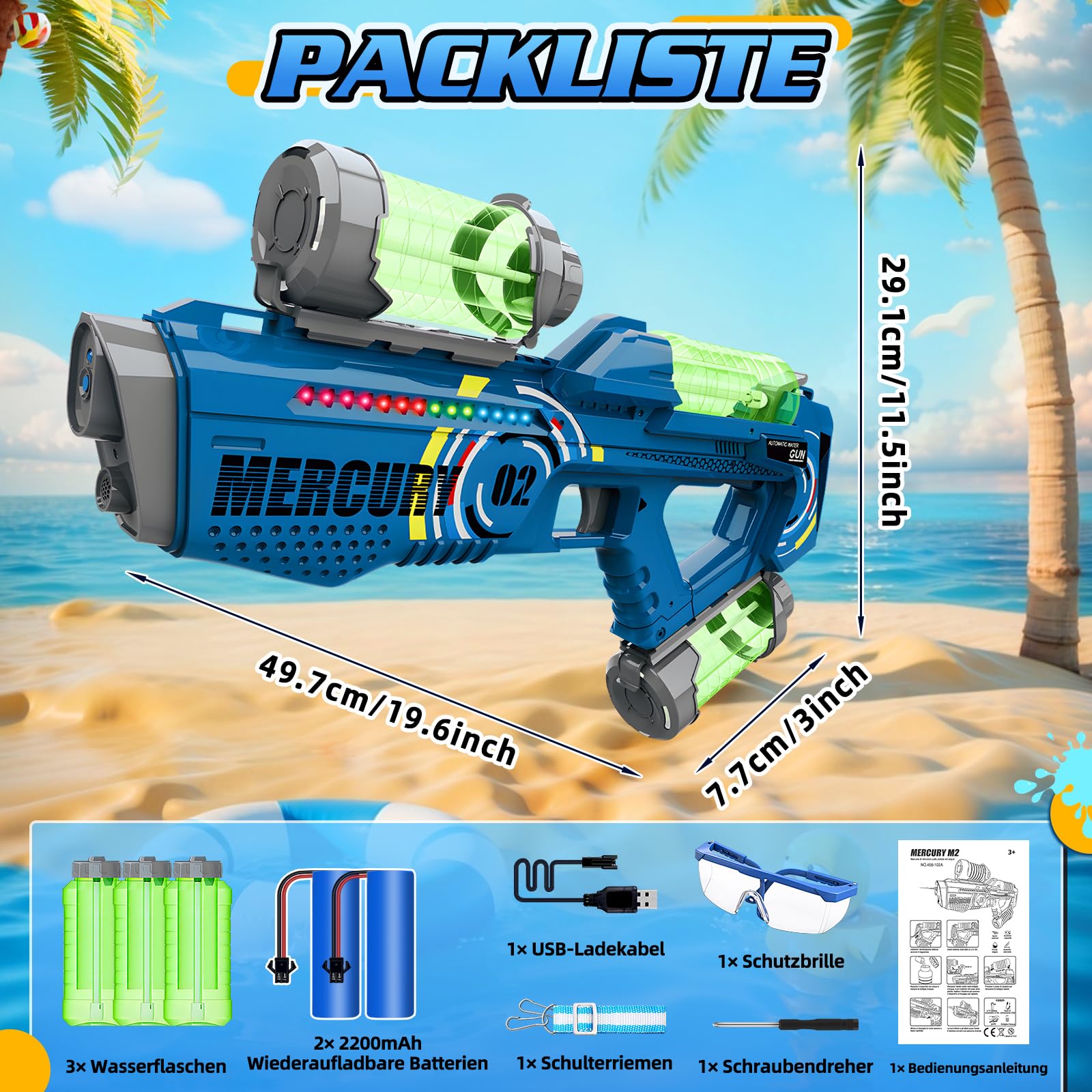 FORMIZON Wasserpistole Elektrisch, Wasserspritzpistole mit Laser Effekt, 32ft One-Touch Großer Reichweite Wasserpistolen, Kinder Und Erwachsene Strandpool Wasserpistole Spielzeug