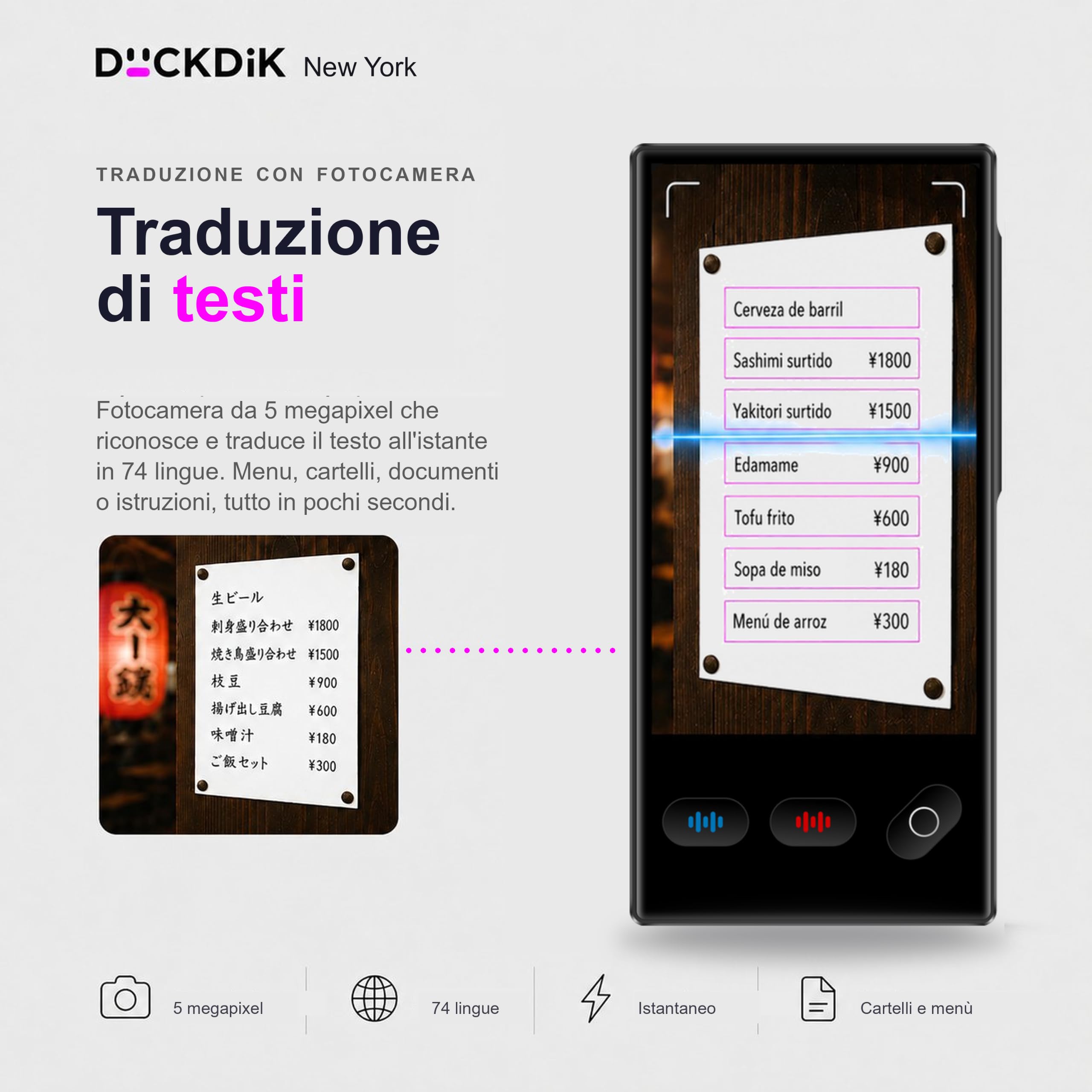 New York 2026, Traduttore di Lingue Istantaneo + App Traduzione Offline Inclusa a Vita (Valore 120€/Anno) — 149 Lingue Online, 19 Offline + 59 nell'App, Schermo Touch 4", IA