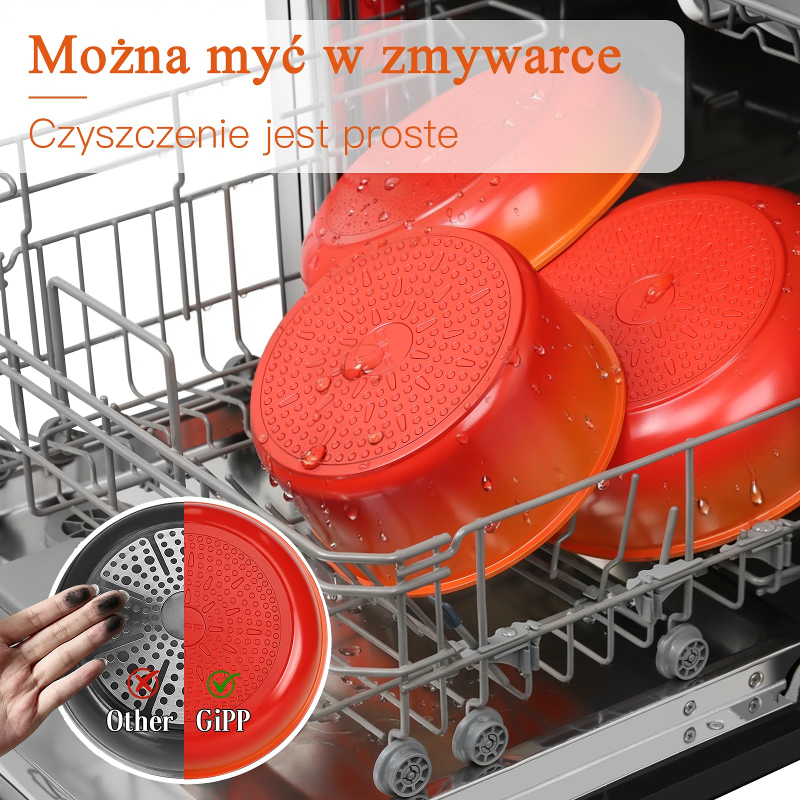 GiPP 5 Sztuk Patelni z Powłoką Nieprzywierającą do Indukcji, Pomarańczowy, Odłączany Uchwyt, Aluminium