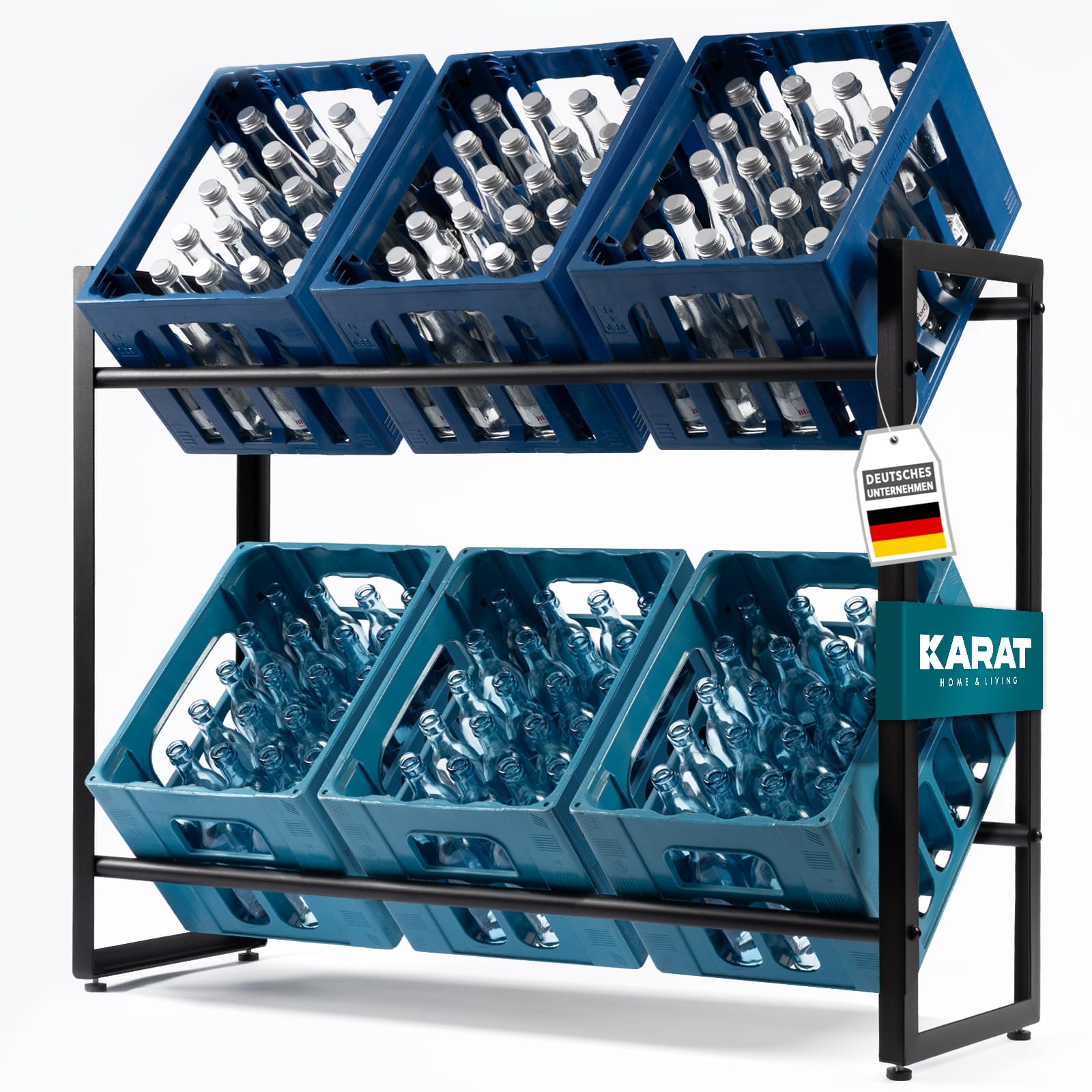 KARAT Getränkekistenregal für 6 Kisten - stabiles & platzsparendes Getränkeregal inkl. Montagematerial - Kistenregal aus Metall - Lagerregal für Getränke - Kenji
