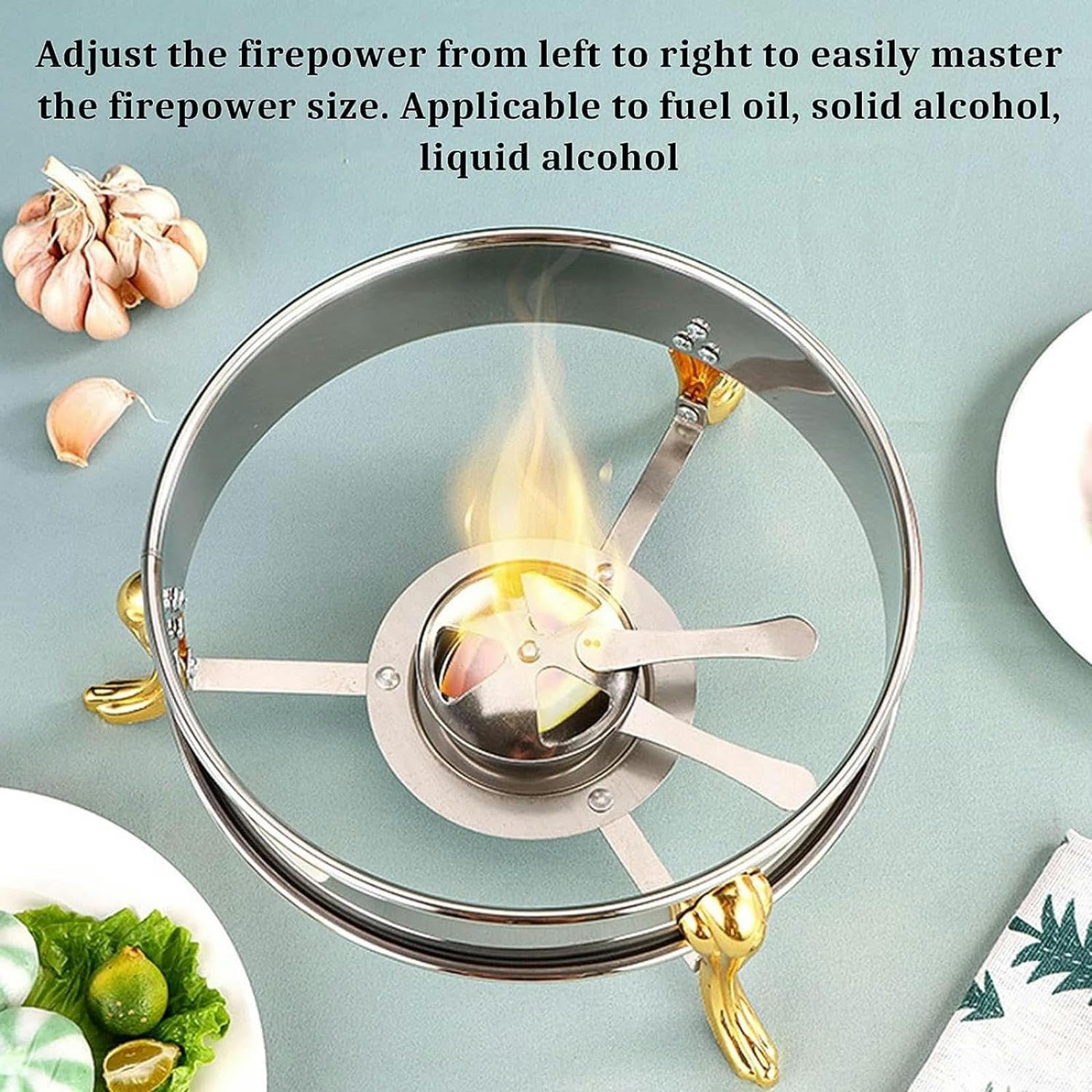 Juego de platos de roce, calentador de alimentos de acero inoxidable de tamaño completo con horno de alcohol y tapa para catering, fiestas, bodas y restaurantes