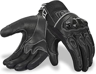 Oro Biker Motorbike Motorcycle Gloves, Premium Leather and Summer Mesh Hard Knuckle Touch Screen Motorbike Gloves Racing ATV Riding Gloves for Men (Large, Full Black)