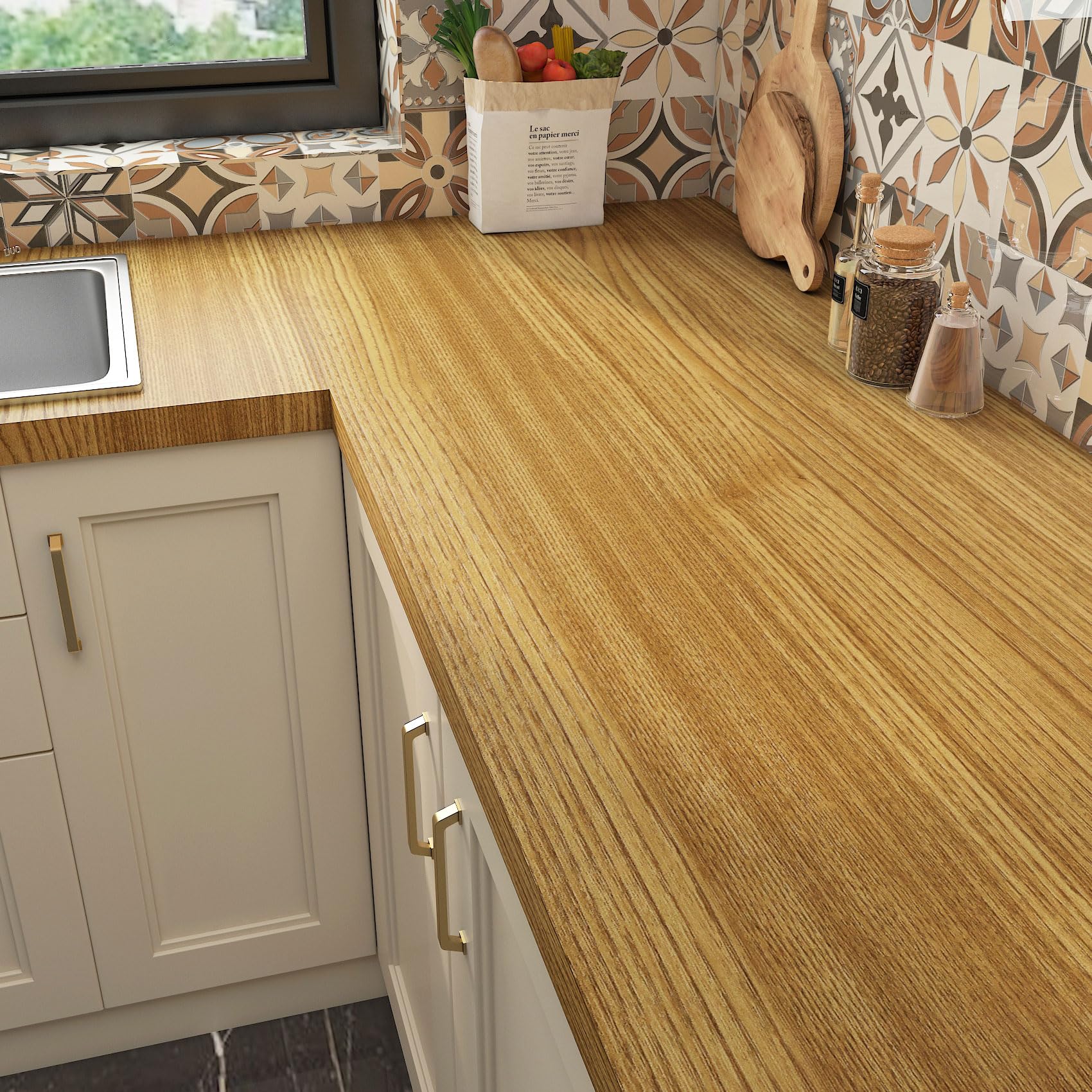 LaCheery 90cm x 400cm Papel Pintado Autoadhesivo Madera Clara Vinilo Adhesivo Muebles Marron Impermeable Papel Adhesivo para Muebles de Cocina Vinilos Armarios Dormitorio para Encimera Habitacion