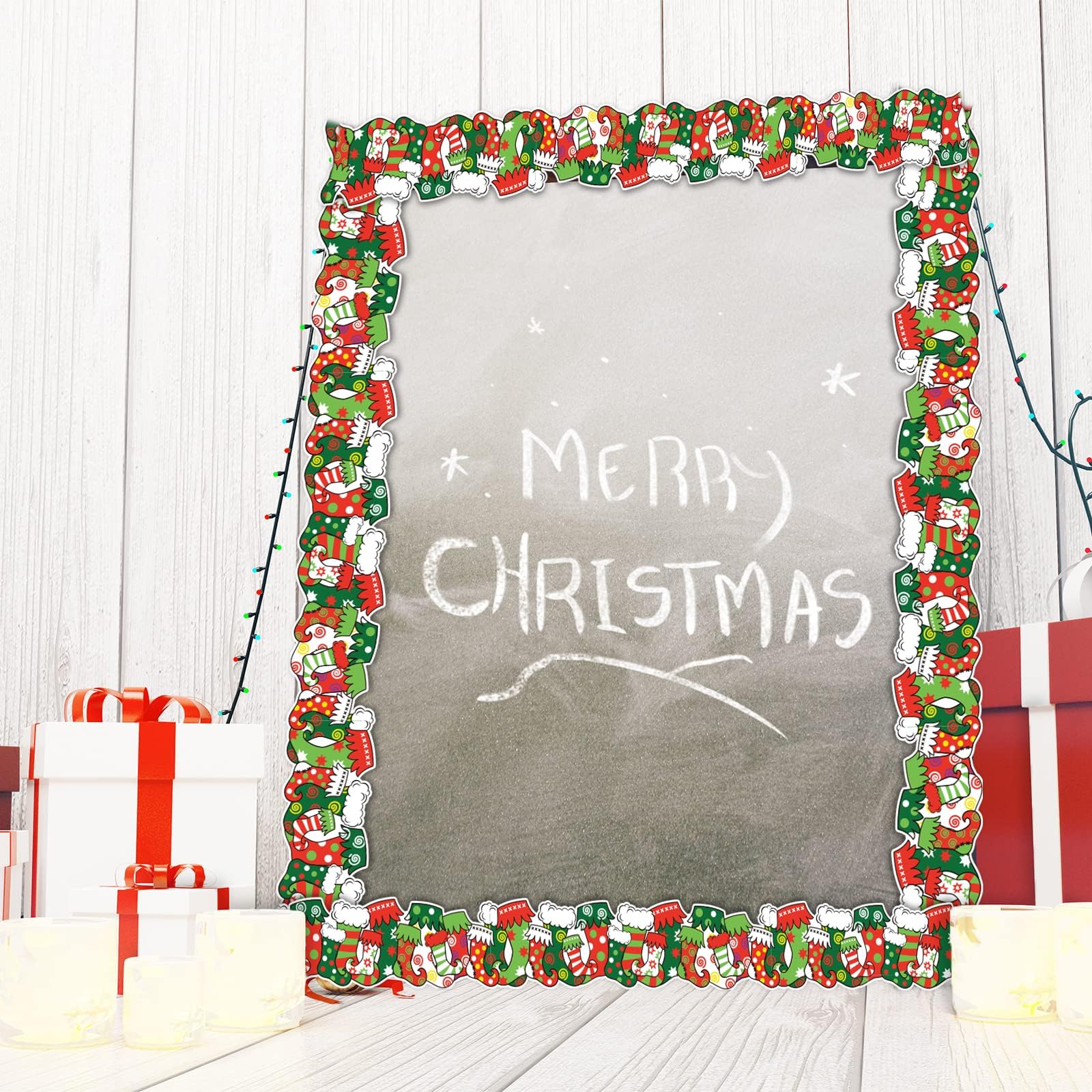 20,4 M Weihnachts-Pinnwand Bordüre – Mit Weihnachtsbäumen & Strümpfen, Inkl. Klebepunkte, Wasserfest