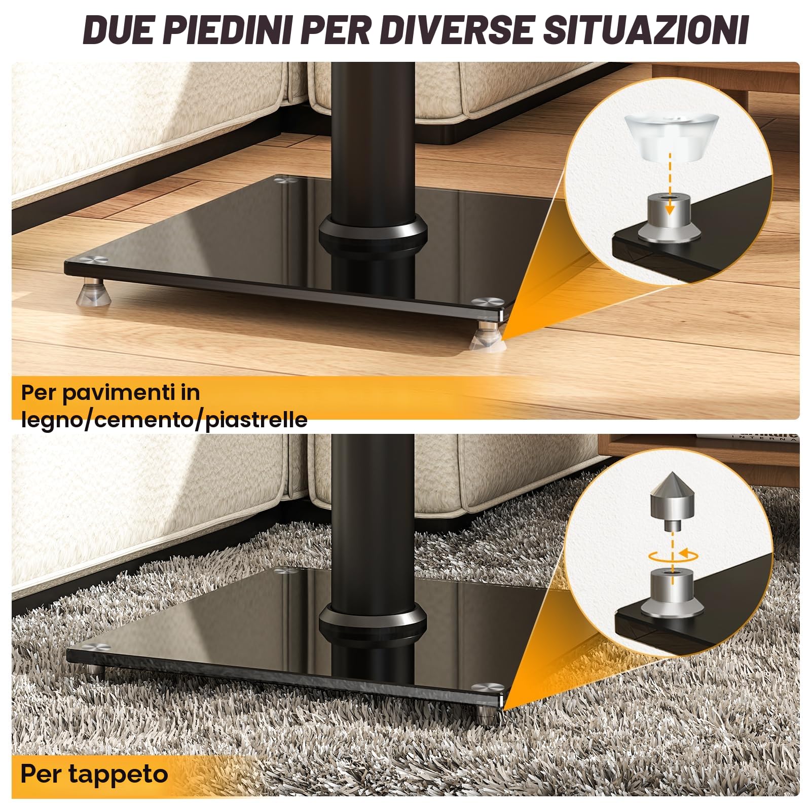 Set di 2 supporti universali per altoparlanti surround, altezza regolabile 830-1100 mm, 5 kg, nero