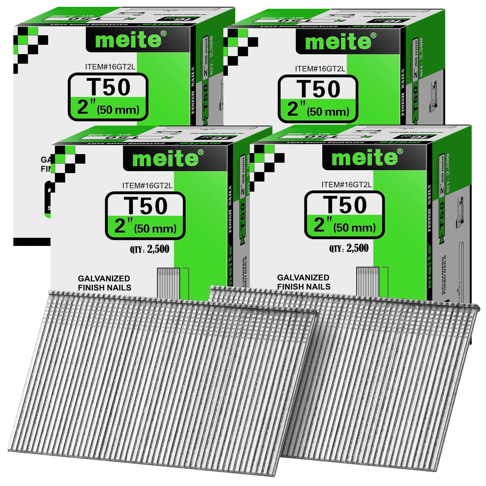 meite 16 Gauge Finish Nails 2 Inch Galvanized Straight T-Nails 10,000PCS