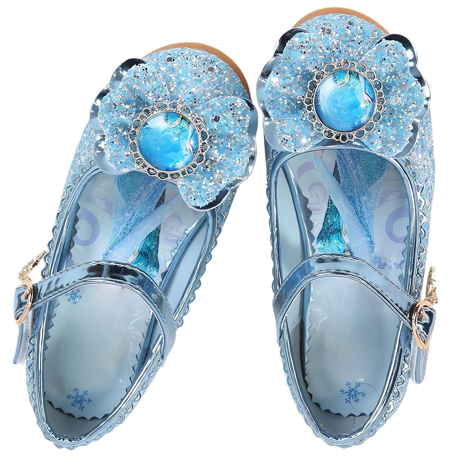 Basket Enfant Fille Princesse Elsa Chaussures Danse Paillettes Costume Princesse Cosplay Noël (D1-Blue, 28)