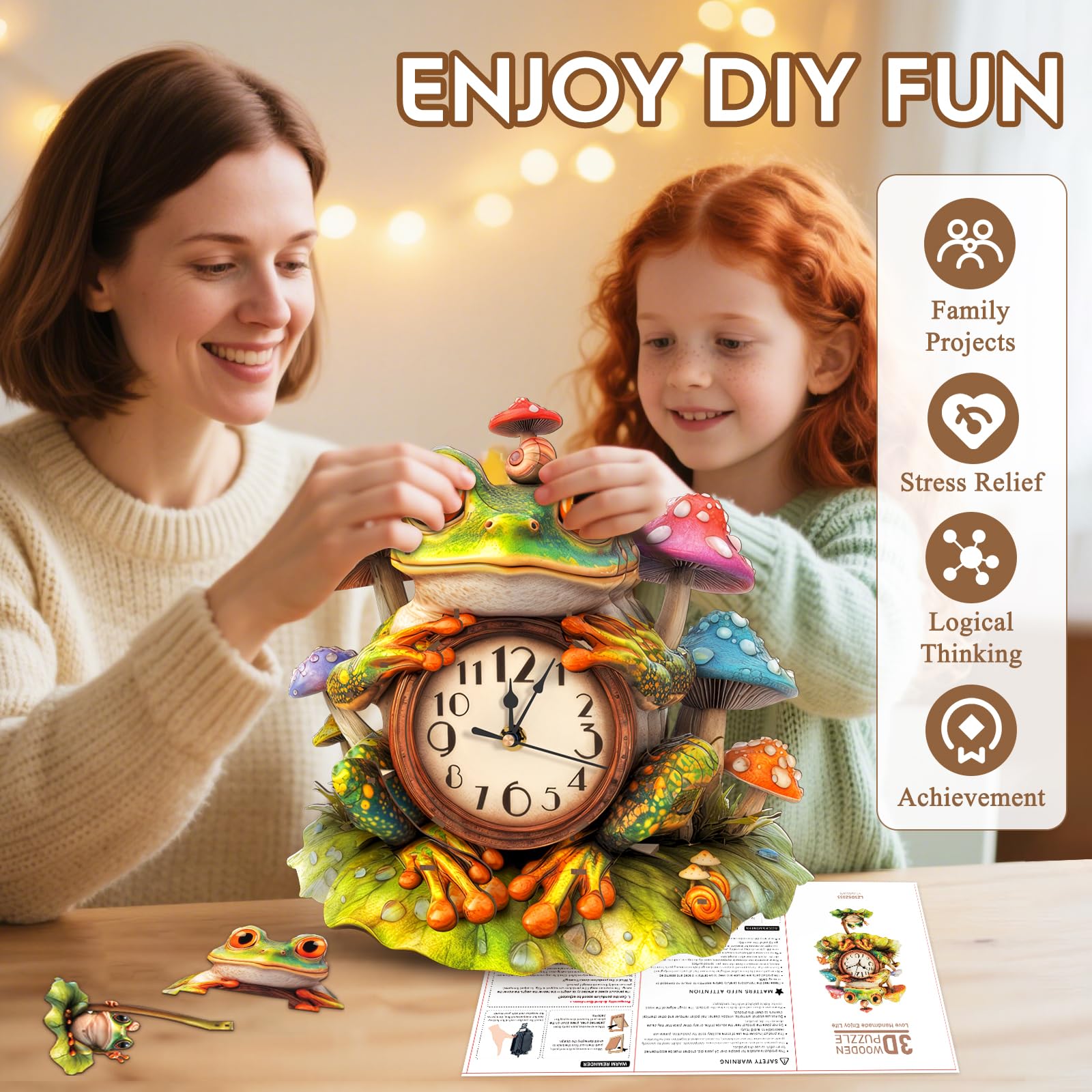 3D-Puzzles für Erwachsene, Frosch-Uhr mit funktionaler Uhr, 3D-Holzpuzzle (29,2 x 40,4 cm), Tier-3D-Puzzle, Schreibtisch/Wandkunst, Heimdekoration, Geschenke für Freunde/Familienspielabend