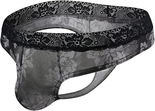 Tangas sexy de encaje transparente con diseño de ropa interior de tiro bajo, delgadas, suaves, cómodas, debajo de las bragas para hombre