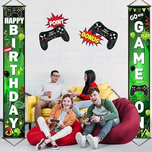 Miniatura 5 de Cartel de cumpleaños para videojuegos, decoración de fiesta de cumpleaños, controlador de juego, cartel de puerta de feliz cumpleaños, cartel de
