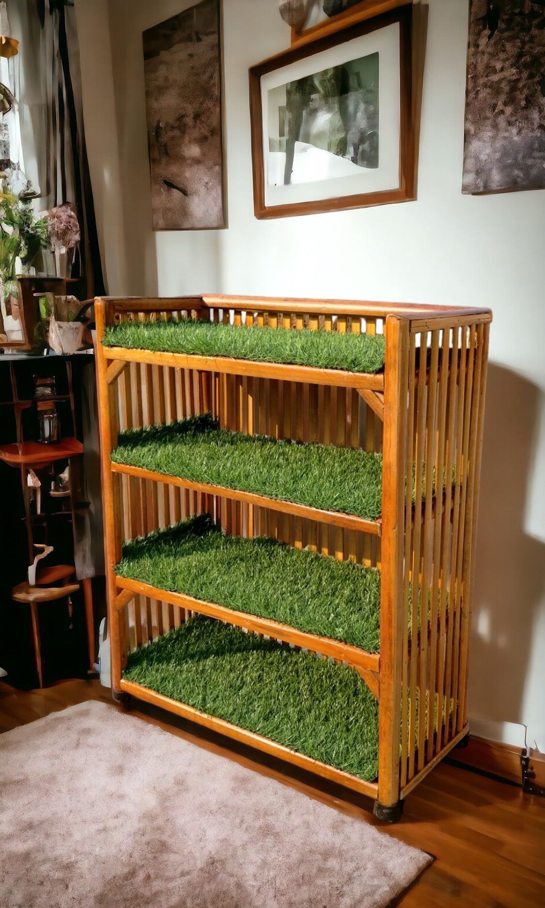 EVRA Bamboo, Wooden, Cane Bookshelf with Grass top, Shoe Rack for Home Kitchen Cane Semi-Open Book Shelf-picture-26