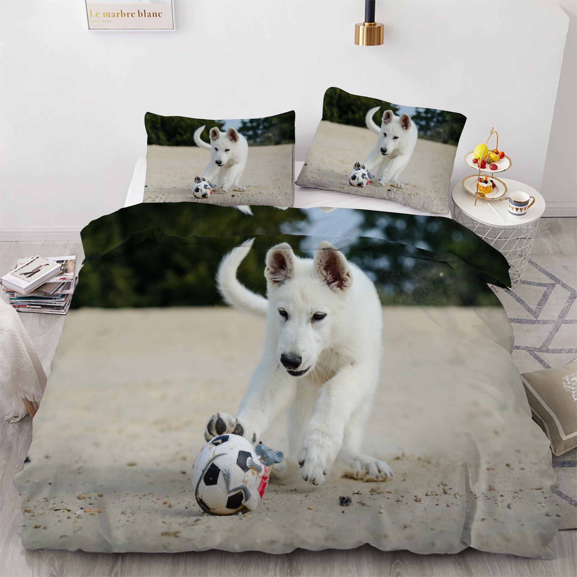 Housse de couette 200x200 berger allemand housse couette en microfibre douce parure de lit chiot