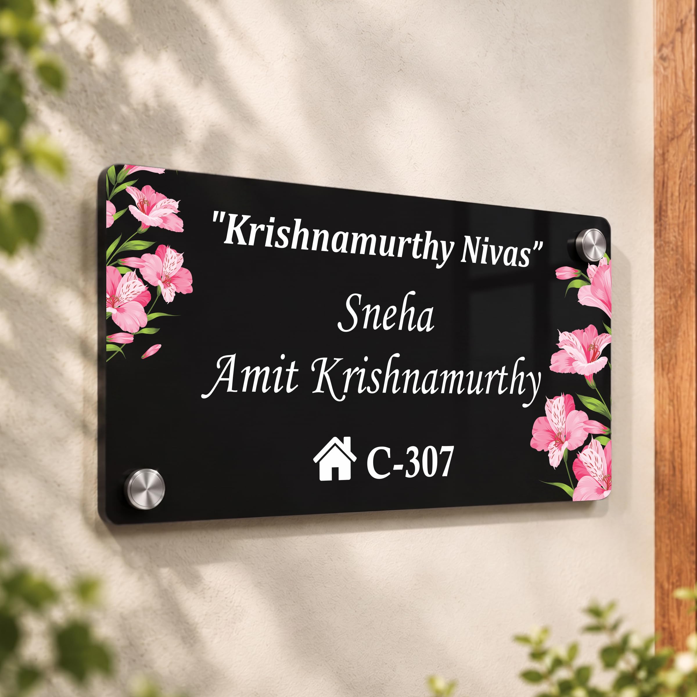 Giftplease Personalized Acrylic Name Plate for Home | 5mm Thickness | Custom Door Name Plate with Floral Design | Waterproof House Entrance Sign for Flat, Bungalow, Villa & Office | Durable BNP8_06-image-49