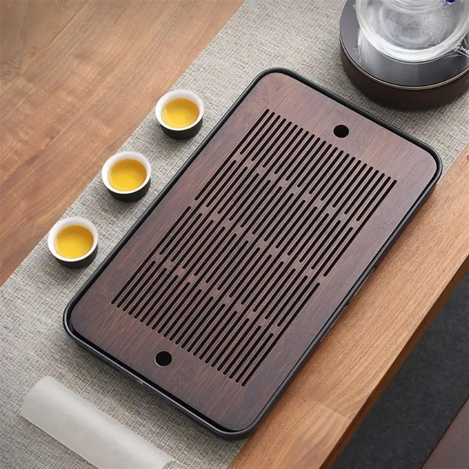 Bandeja Bandeja de Madera for Bandeja de té, Tablero de Juego de té de Drenaje a pequeña Escala, Suministros rectangulares, 3 Estilos, Negro(Brown02)