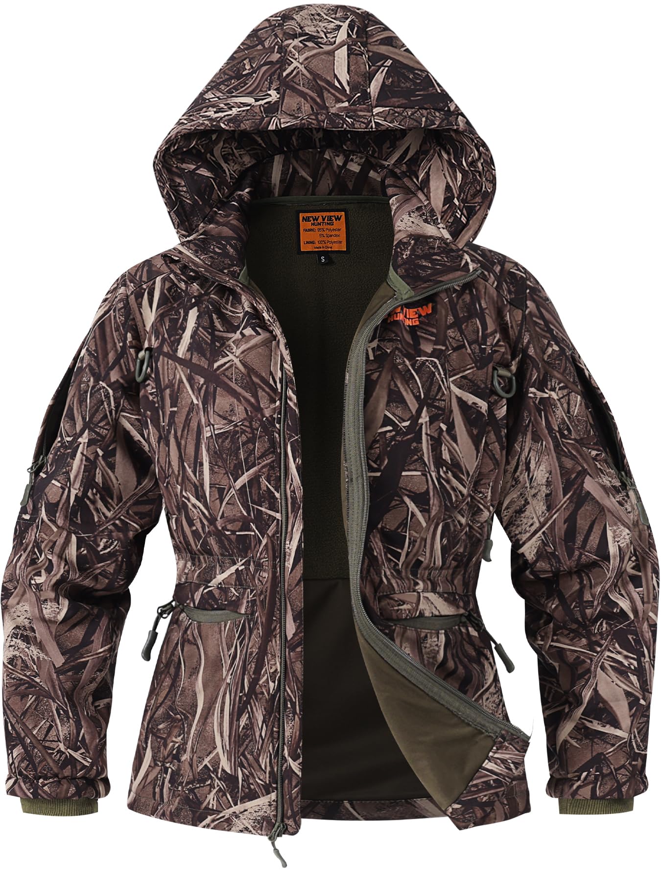 NEW VIEW Womens Hunting Clothes, Upgraded Ultra-Quiet Water Resistant Camo Hunting Jacket for Duck Waterfowl Deer Hunting