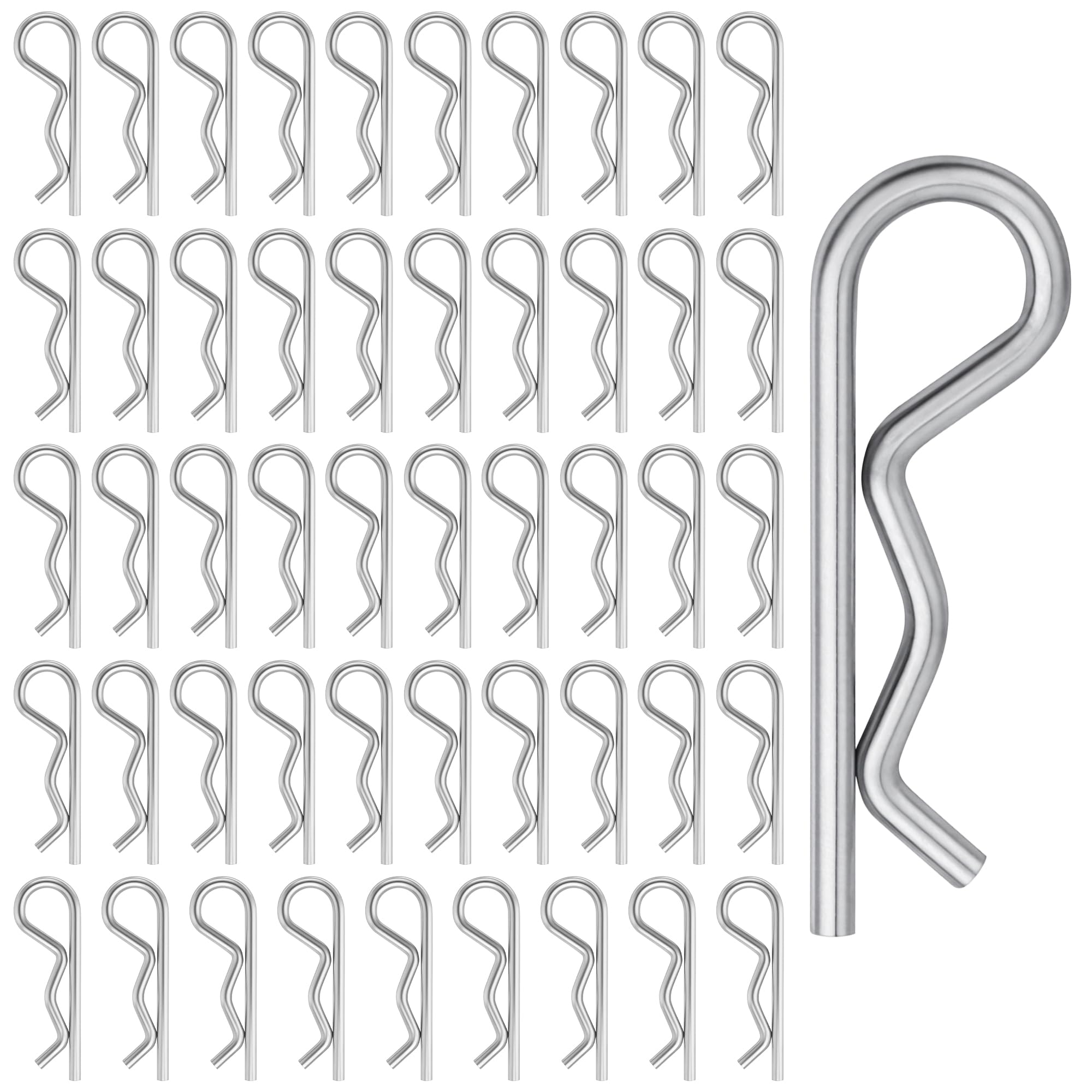 50PCS Stainless Steel R Clips, 3mm x 50mm Cotter Pins, Hitch Pin Clip, Split Pins for Cars, Trucks, Lawn Mowers
