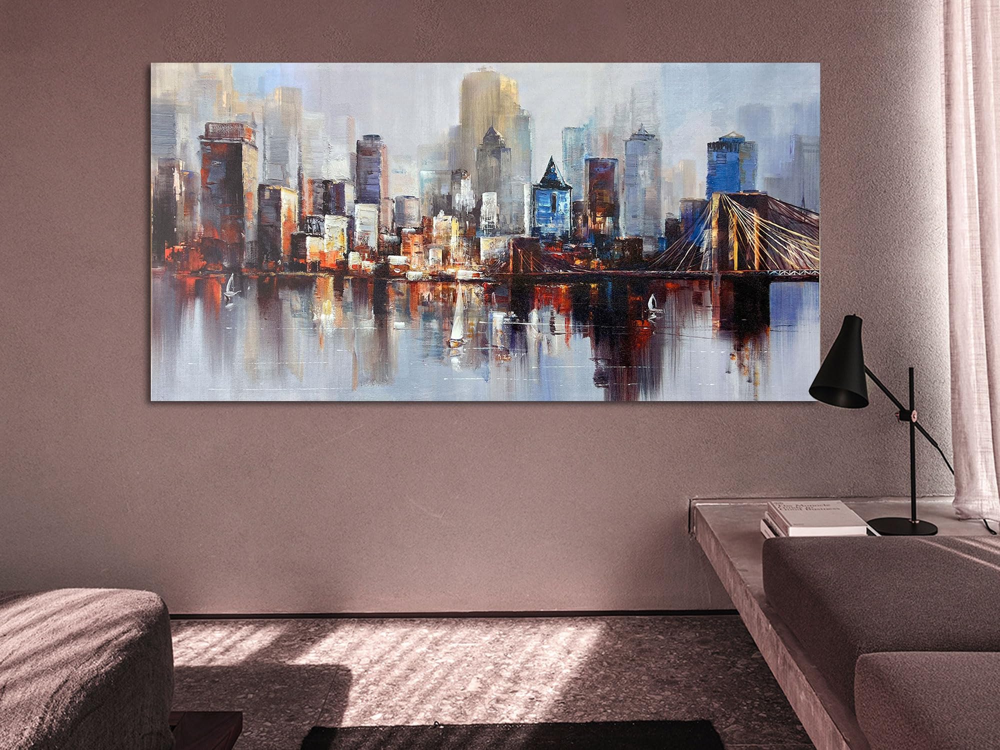 ARISTURING Brooklyn Bridge Canvas Wall Art Abstract Skyline New York City Painting, Modern