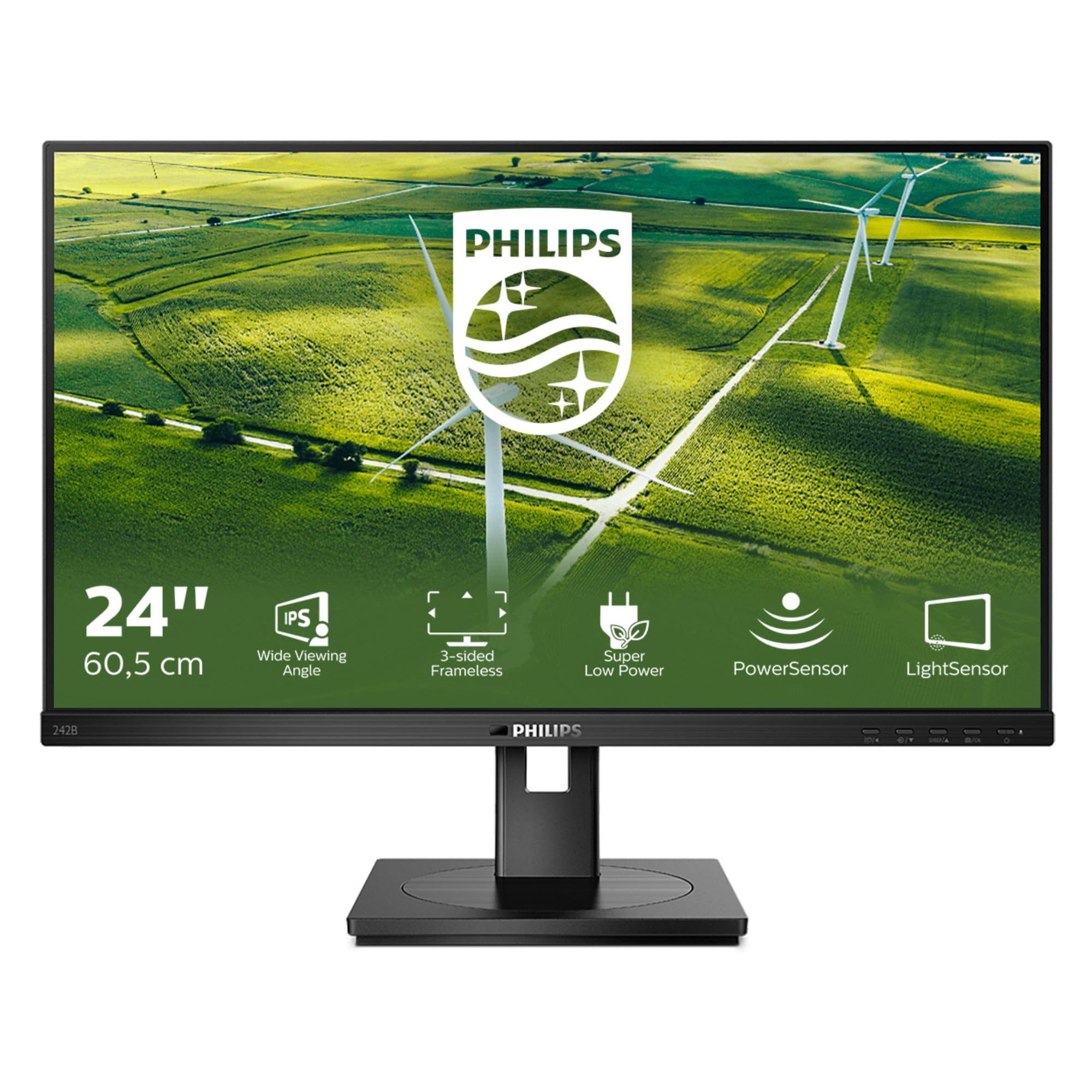 PHILIPS 242B1G - Monitor FHD da 24", 75 Hz, 4 ms, IPS, altoparlanti, hub USB, regolazione dell'altezza, monitor verde (1920 x 1080, 250 cd/m², HDMI/VGA/DP)
