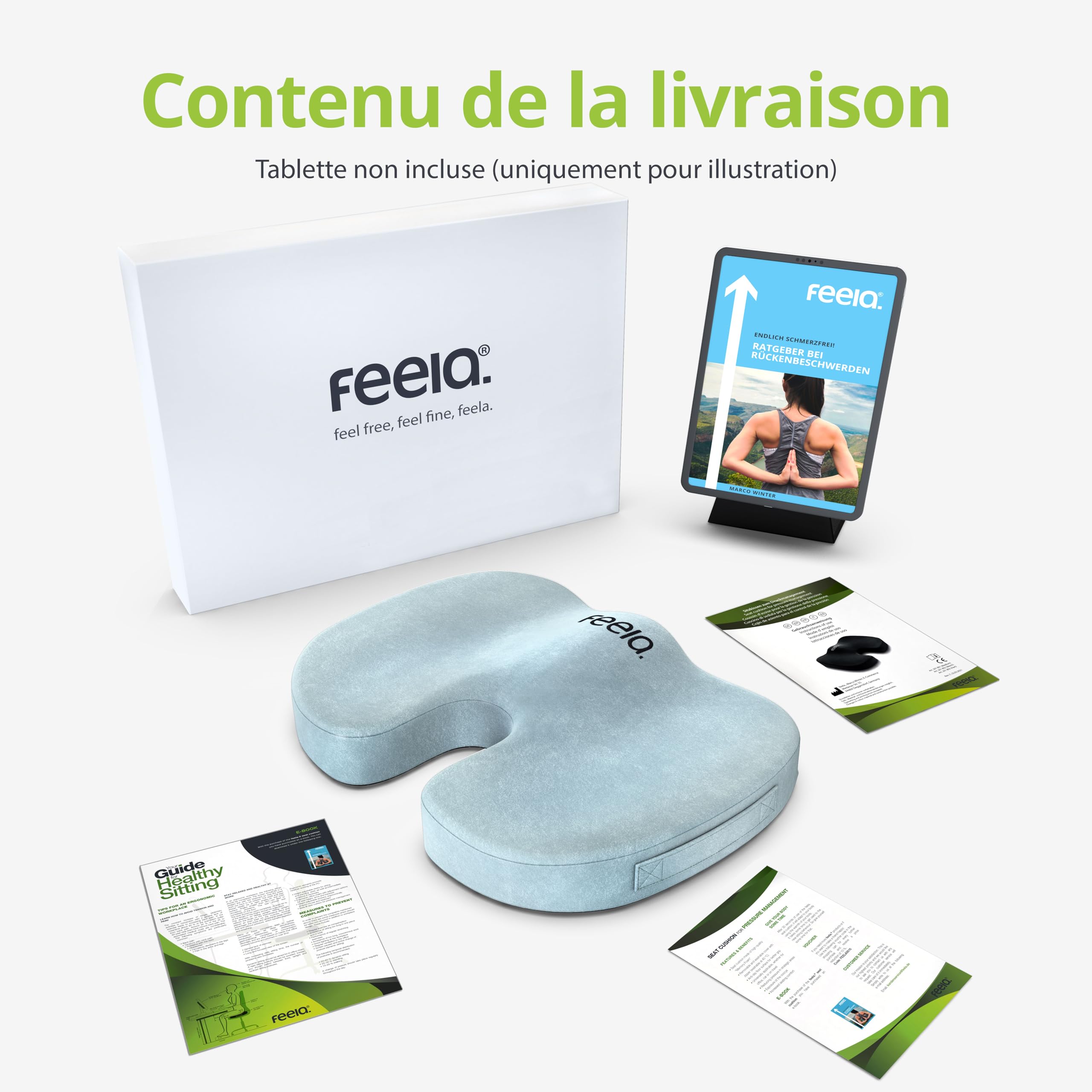 feela.® Coussin de siège orthopédique [3 degrés de dureté] – Coussin de siège Ergonomique pour Chaise de Bureau, etc. – Réduit la Douleur, améliore Le Confort d'assise et soulage Le Coccyx (Moyen)
