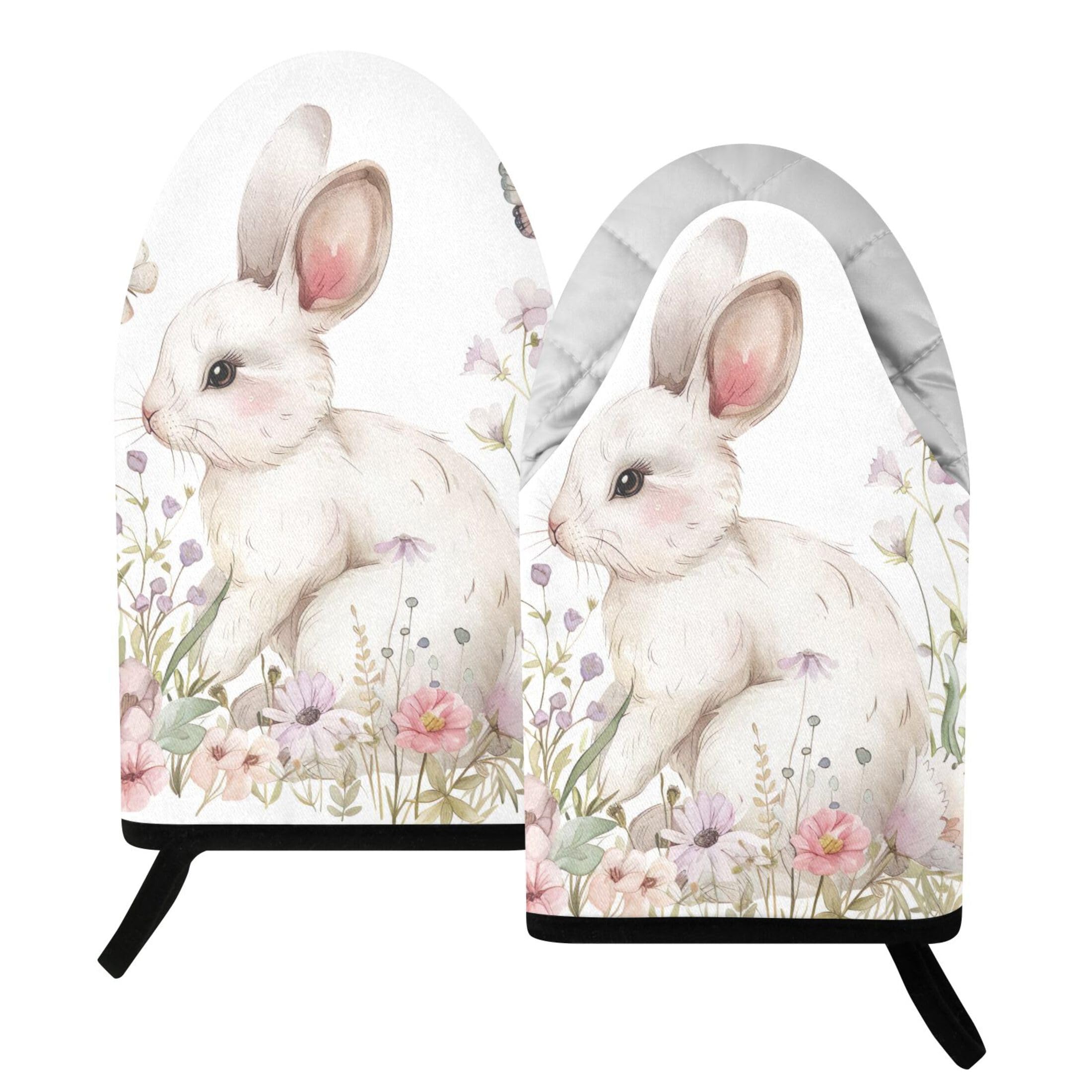 Kutsu Bunny Rabbit Oven Mitts for Kitchen, Heat Resistant Cotton Oven Gloves for BBQ Baking Cooking, Breathable Kitchen Essentials, 2 pcs