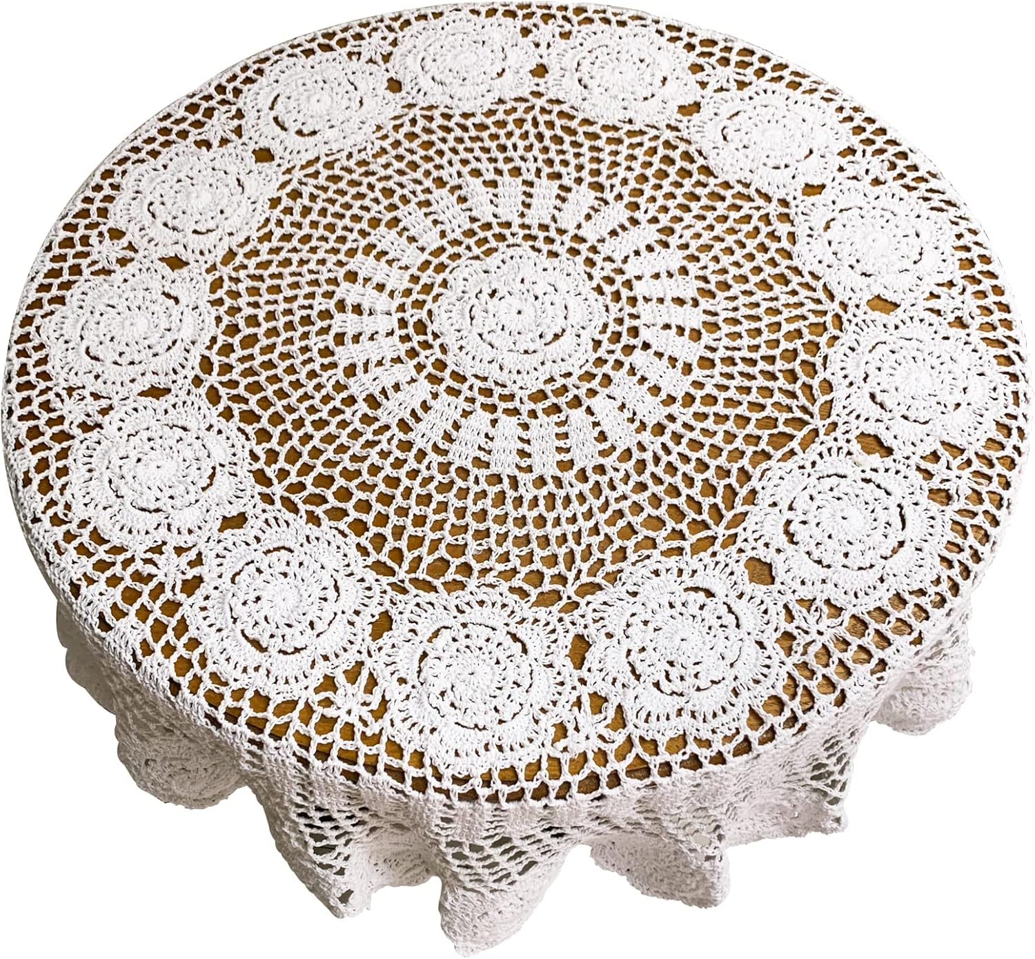 USTIDE Handmade Crochet Lace Tablecloth Round White Table Covers