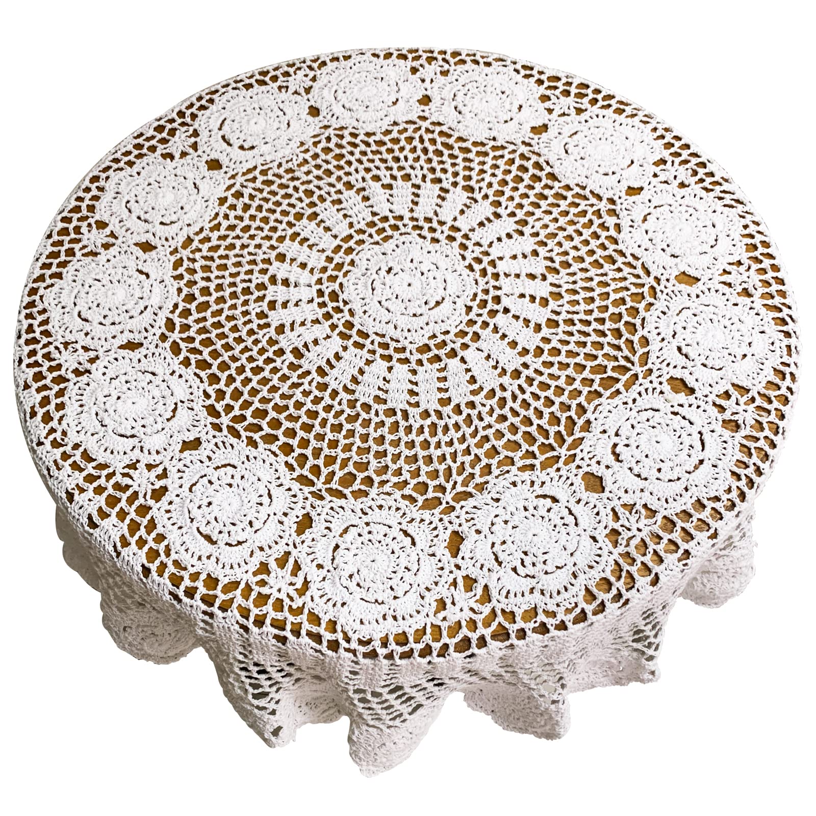 USTIDE 40-inch Handmade Crochet Cotton Tablecloth Round White Crochet Tablecloths Table Covers