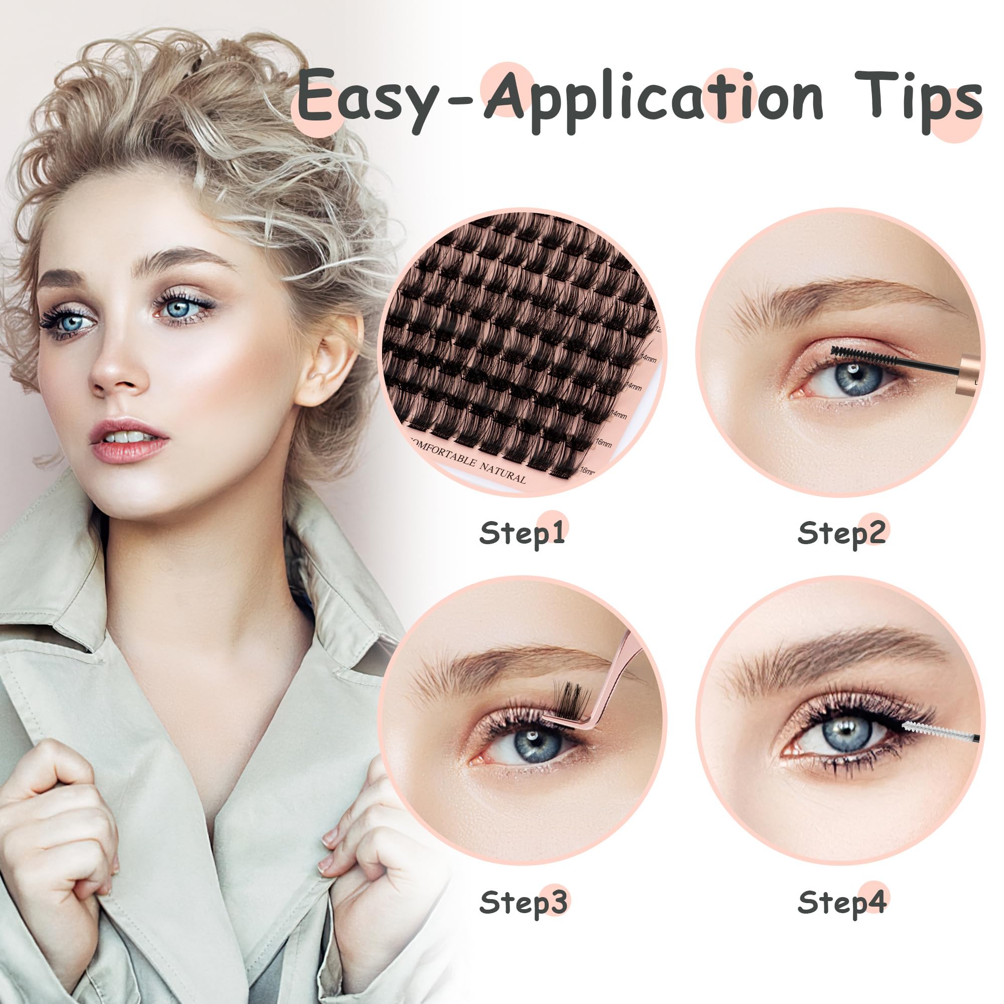 YOONOYA Lash Clusters 144 Pcs Individual Lashes 14mm D Curl Cluster Eyelash Extensions Natural Wispy Cluster Lashes Reusable Eyelash Extension Lasting Lash(QD-14mm) - Image 4