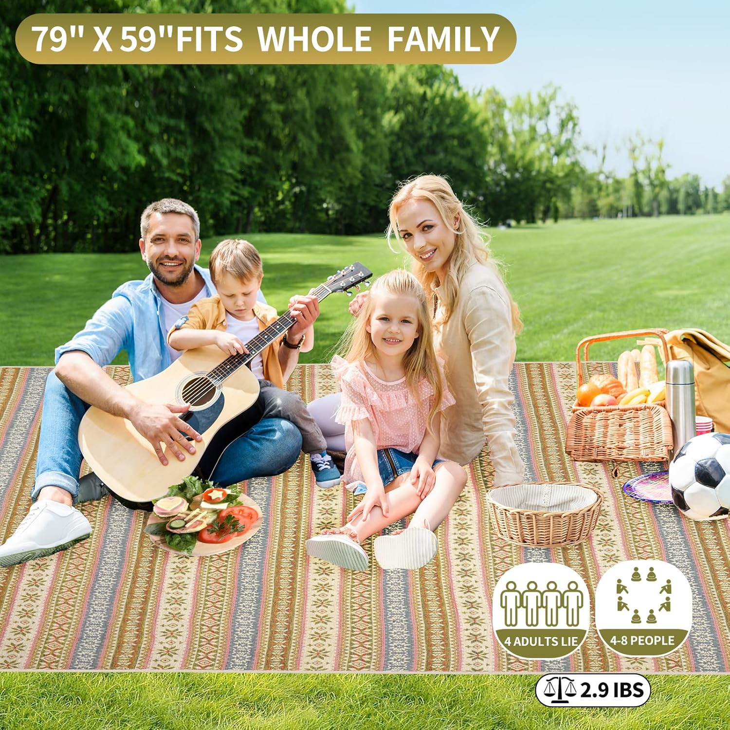 Picnic Blankets Outdoor Extra Large-Waterproof Picnic Blanket with Shoulder Carry Strap | Machine Washable Picnic Mat with Sandproof Backing for Park , Grass, Camping, Hiking, Concerts (Yellow) - Image 3