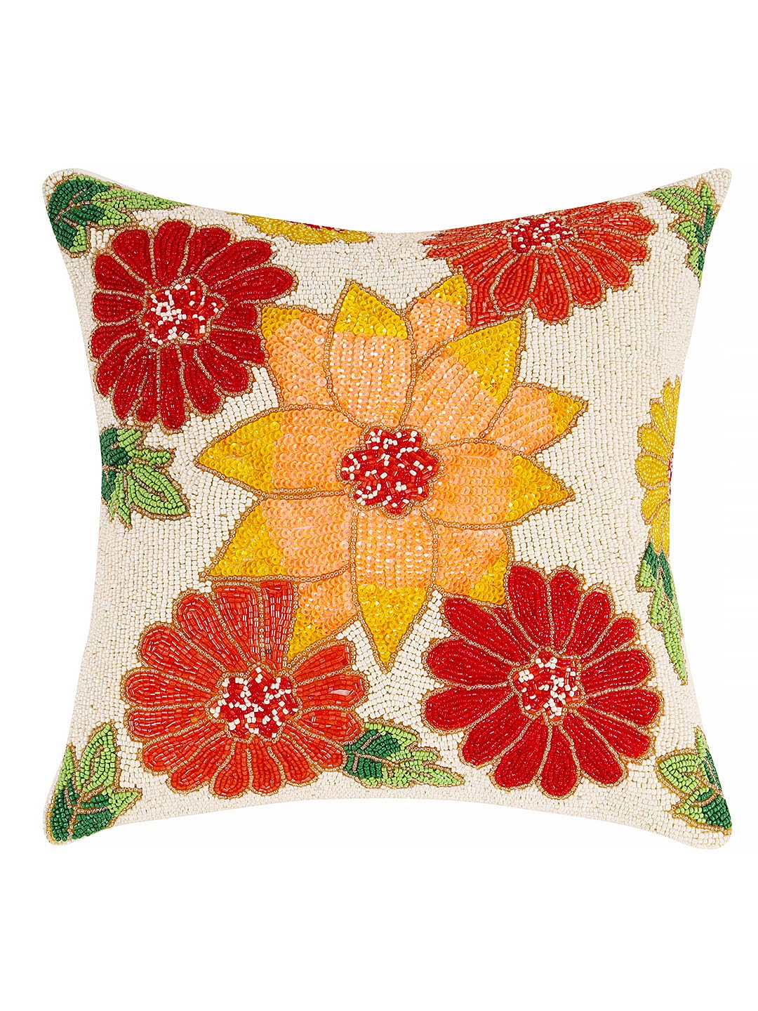 Handmade Cotton Multicolored Floral Embroidered Cushion Cover for Living Room, Bedroom, Sofa, Couch Home Décor Indoor | Size 16"X16" inches [Set of 1]