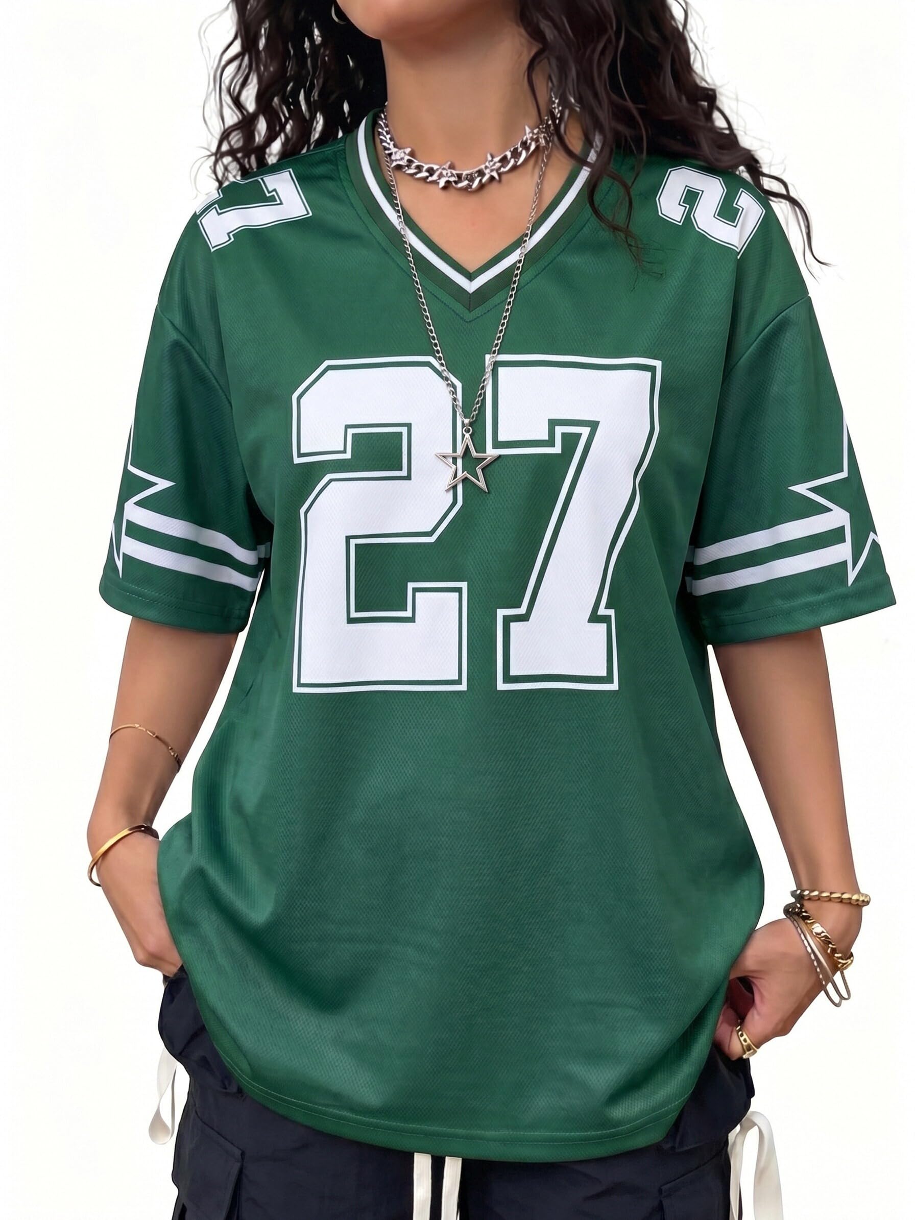Camicie in jersey da donna con numero grafico Y2k T-shirt oversize con scollo a V ampia streetwear maglietta estiva