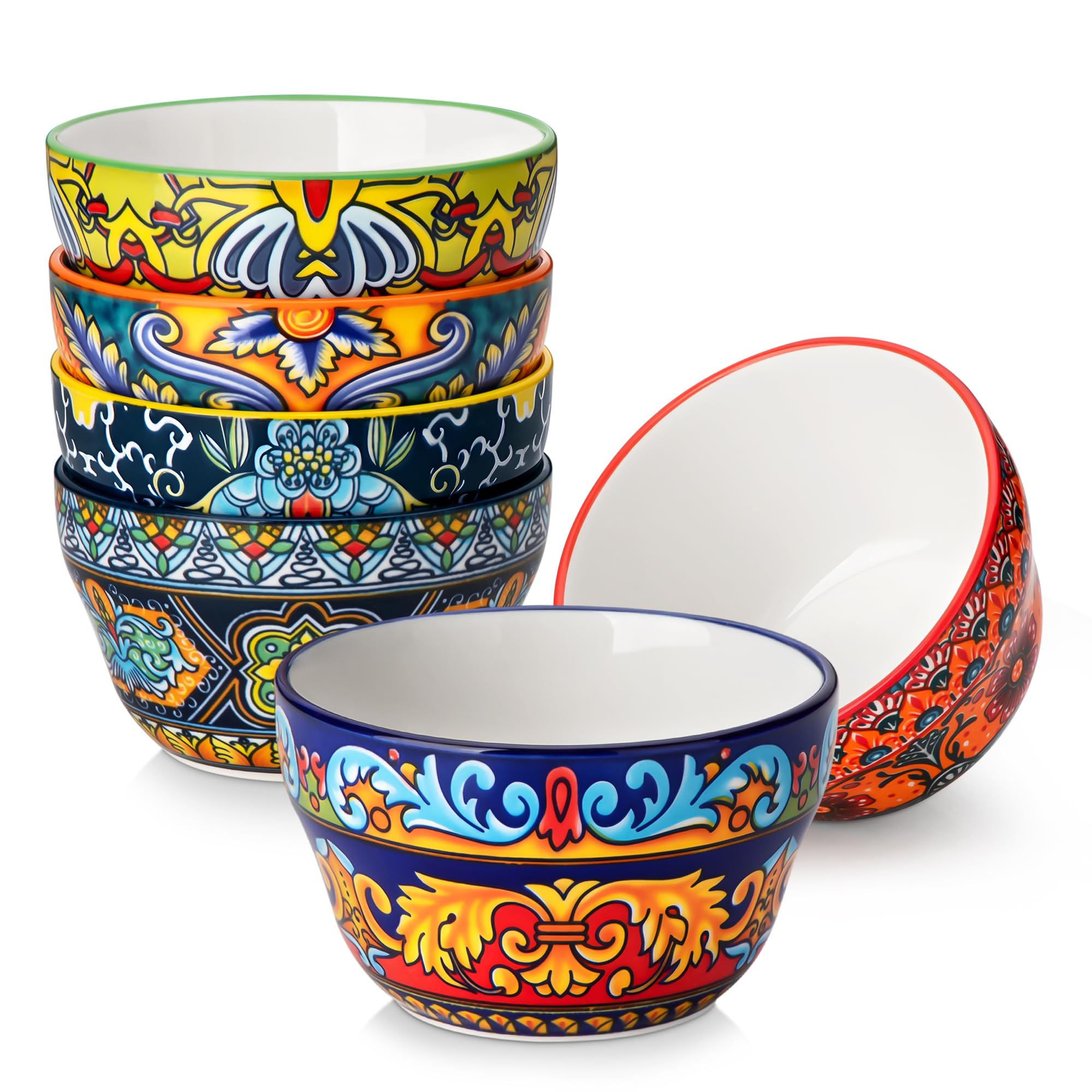 vancasso 8 oz Bouillon Cups, Bohemian Small Bowls, Dessert bowls for Soup, Chili, Ice Cream, Dipping Sauce Coffee Cupping, Microwave &amp; Dishwasher Safe, Set of 6, KRVI Series