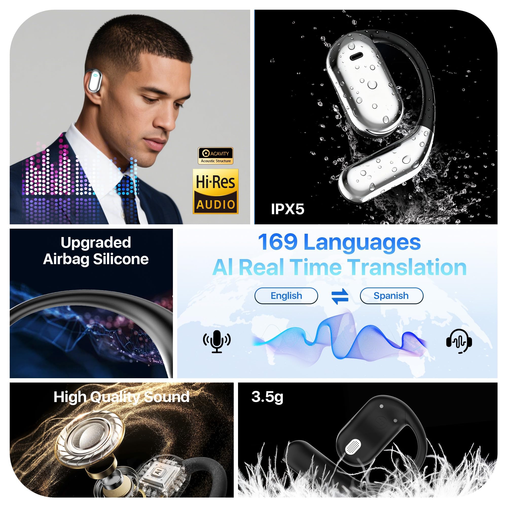 翻訳イヤホン AI言語翻訳イヤホン 旅行用144言語 グレー