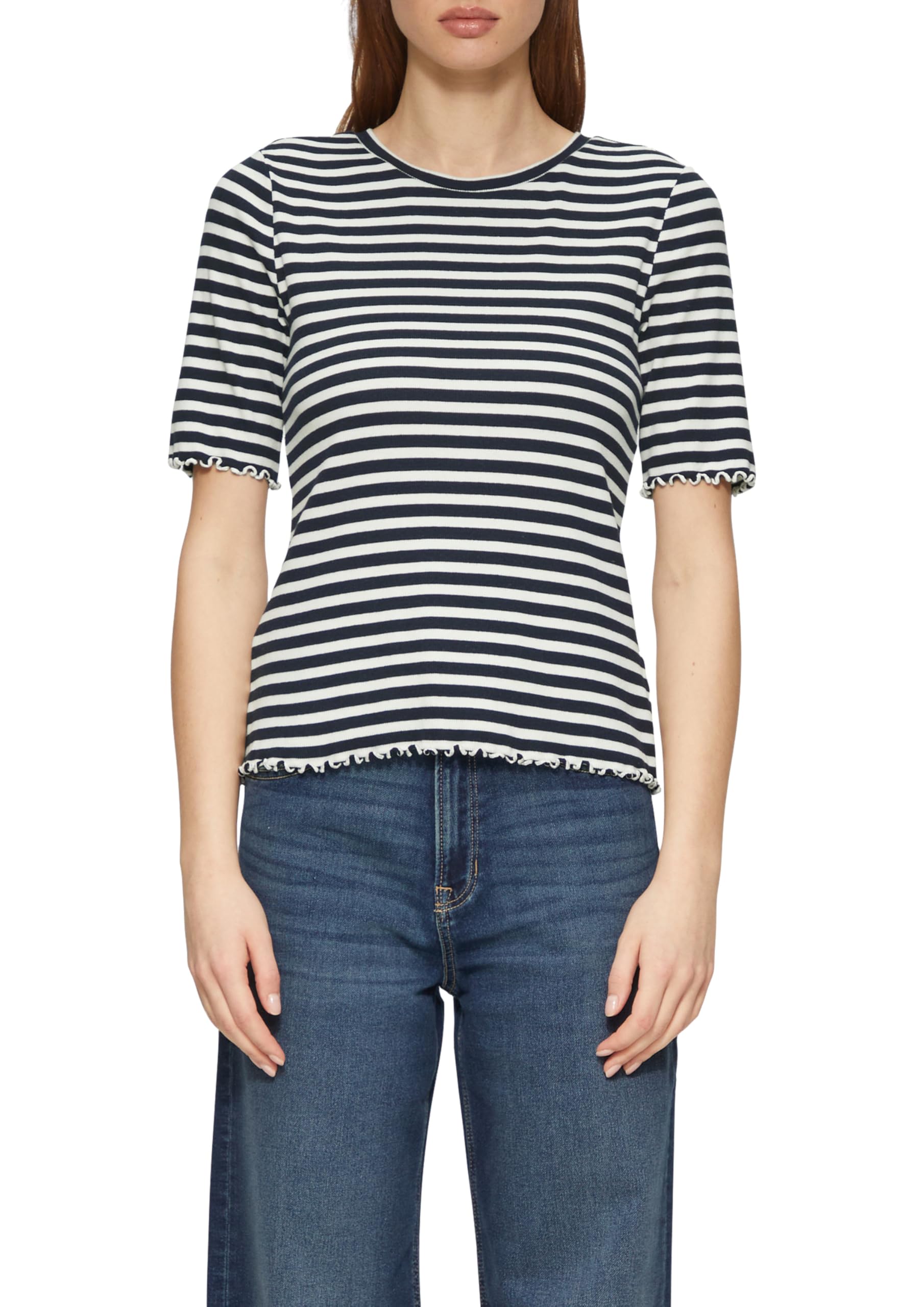 s.Oliver Ribbed T-Shirt with Trim, Navy, 14