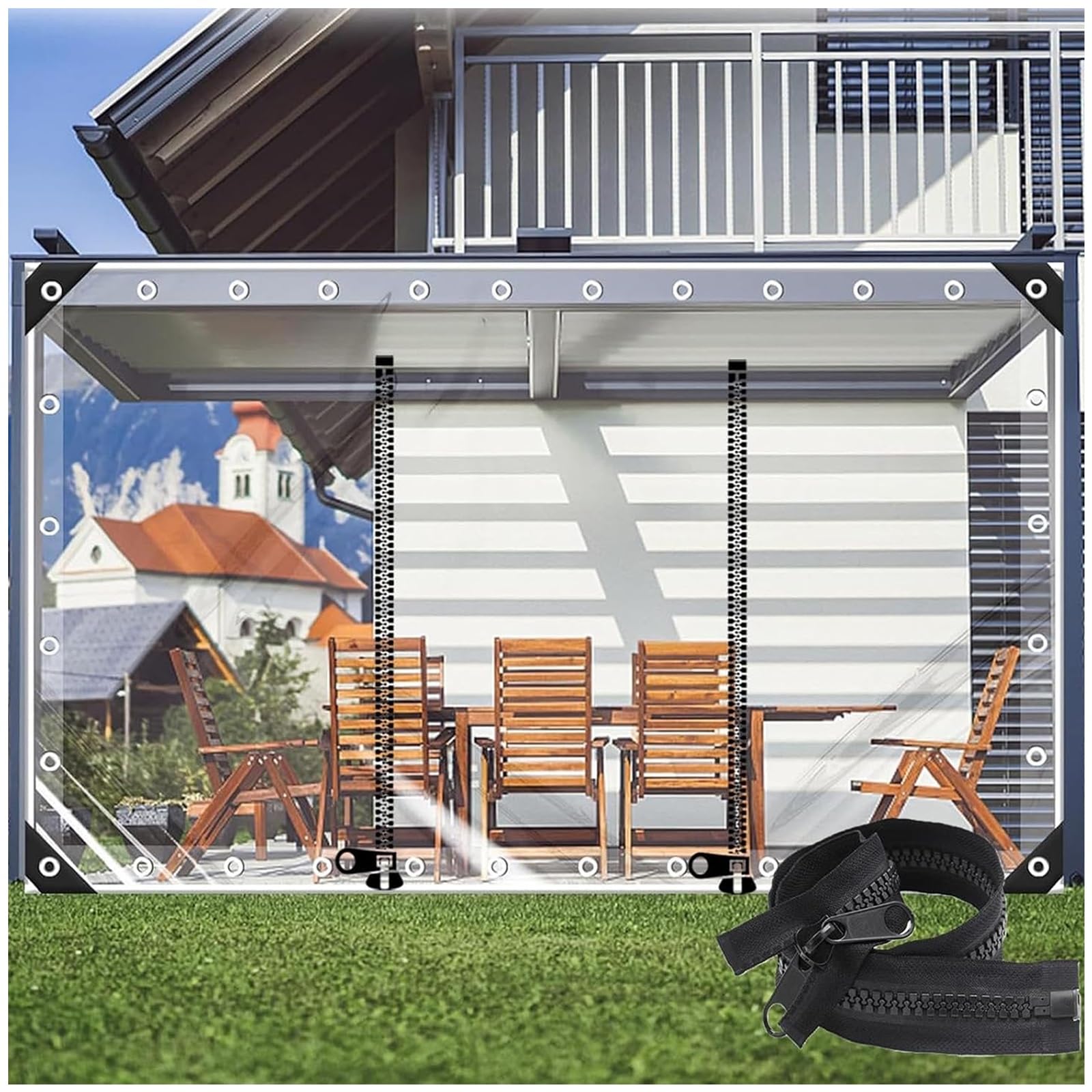 Transparent Tarpaulin Waterproof with Zipper Door, Outdoor Tarpaulin Partition Curtains, Clear Windproof Tarpaulin for Patio pergola Gazebo, Customisable(H1.6xW1.8m/H5.2xW5.9ft)