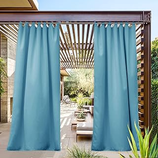 NICETOWN Privacy Outdoor Curtain for Patio, Waterproof Versatile Window Treatment Tab Top Blackout Vertical Drape for Bath...