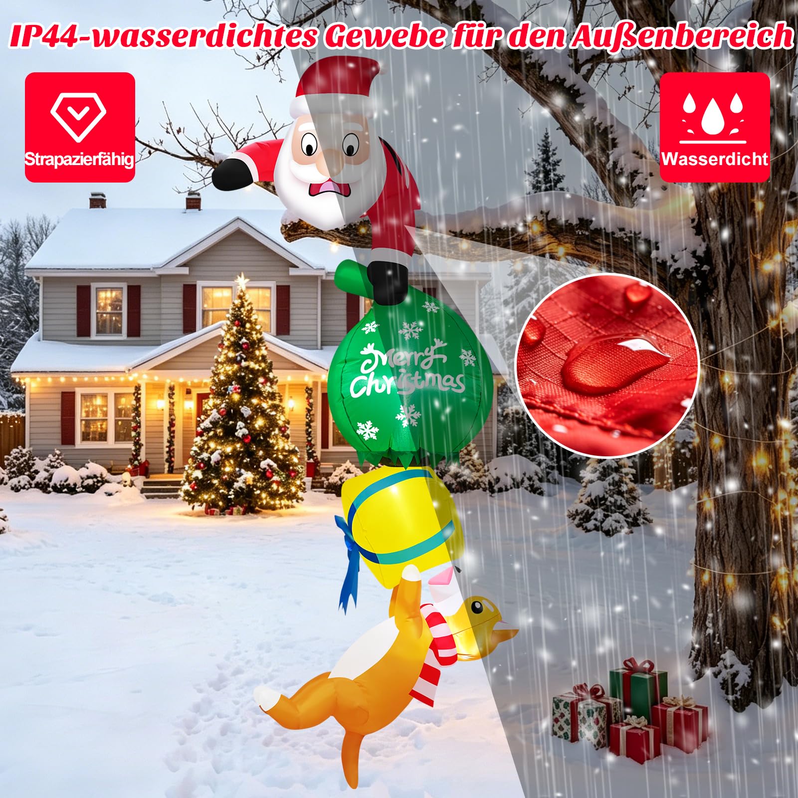 Danxilu 2,4m XXL Aufblasbare Weihnachtsdeko Weihnachtsmann zieht Hund