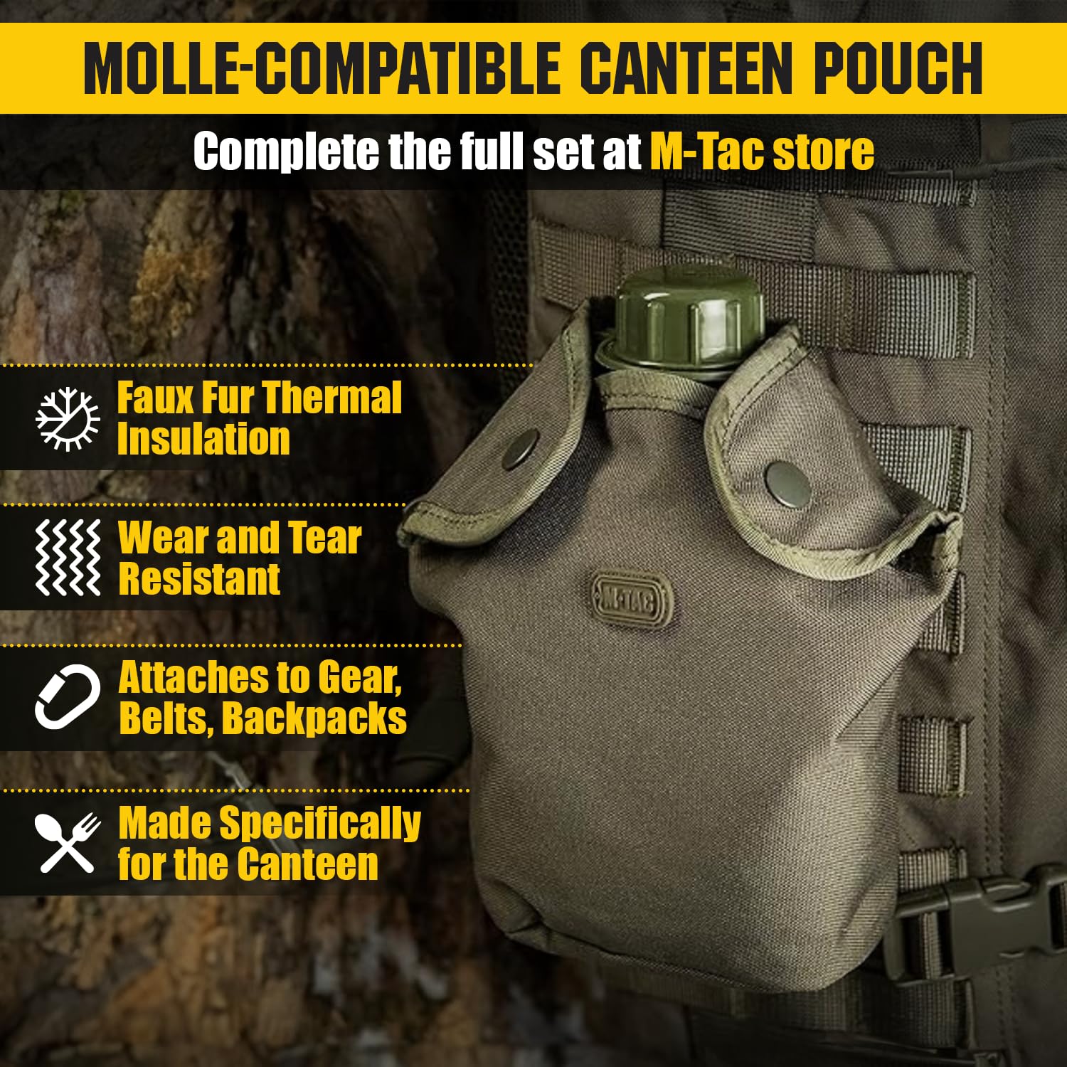 M-Tac Canteen Butelka na wodę, stołówka na wodę, 1 l, taktyczna butelka na wodę do wojskowych wędrówek, kempingu, survivalu, oliwkowa