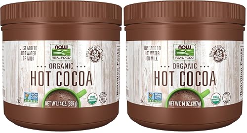 NOW Foods, Cocoa Lovers - Cacao caliente orgánico, sabor instantáneo, rico a chocolate con leche, bajo en grasa y sin gluten, 14 onzas (paquete de 2)
