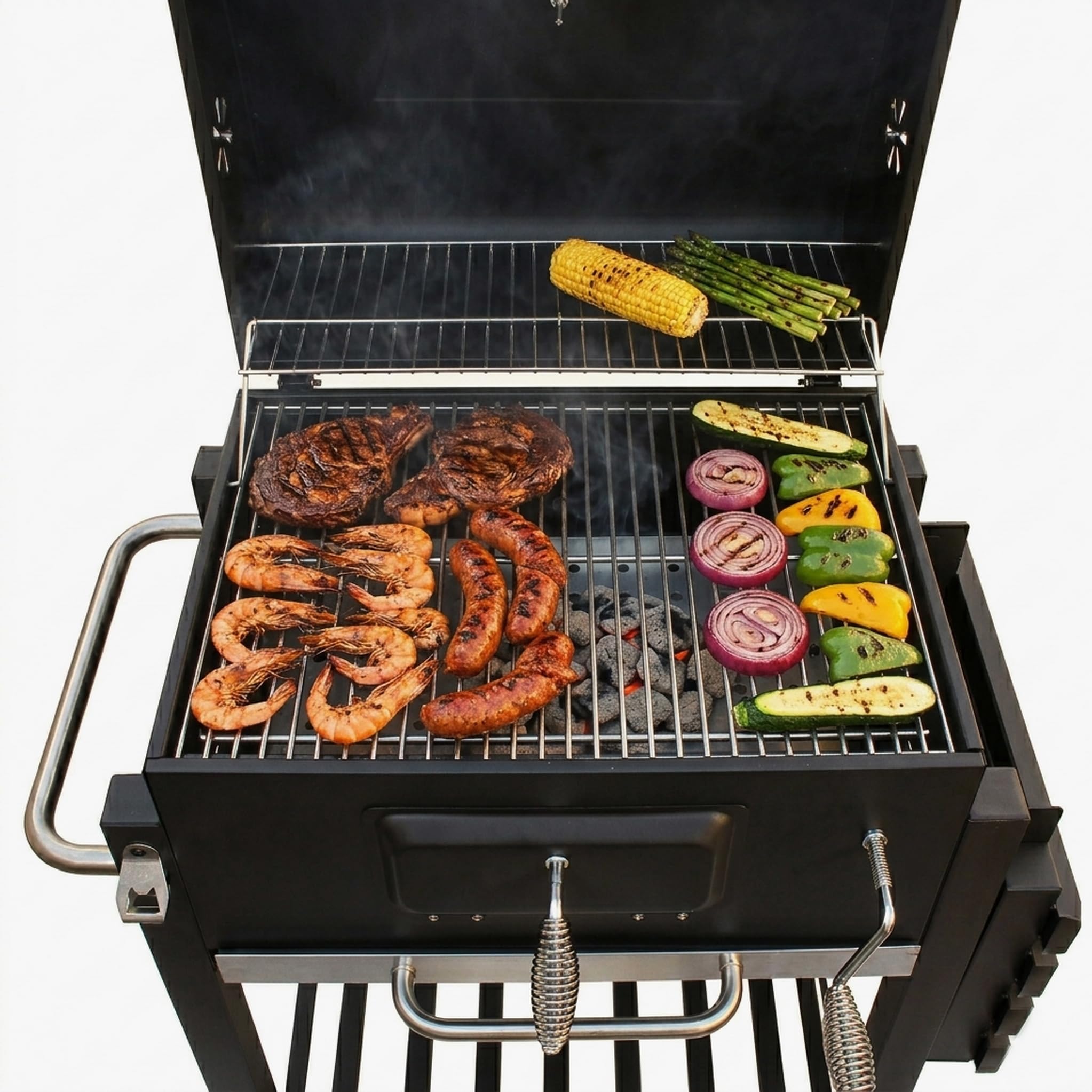 Meridiana Barbecue a Carbonella XXL con Coperchio e Termometro, Griglia in Acciaio Inox