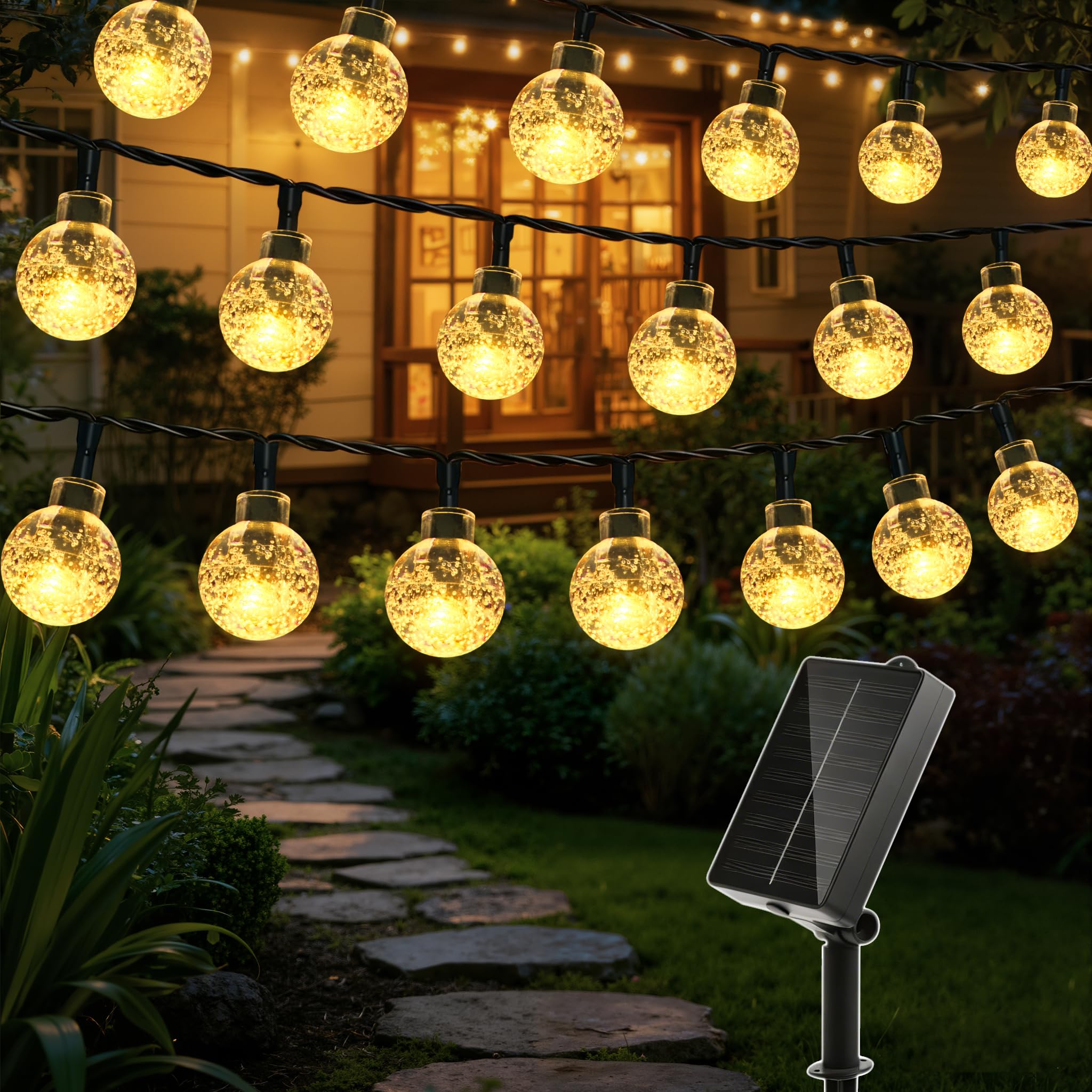 Ollny Solar Lights Outdoor Garden, 16m 150LEDs Fairy Lights Solar Powered Waterproof, Warm White Crystal Ball 8 Modes Globe String Lights for Outside Indoor Gazebo Wedding Tree Party Decorations