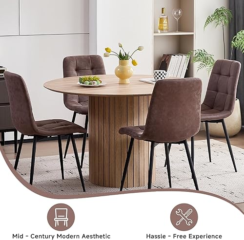 Miniatura 2 de Juego de 4 sillas de comedor de piel sintética, modernas sillas de cocina tapizadas de tela de mediados de siglo con almohadillas ajustables, patas